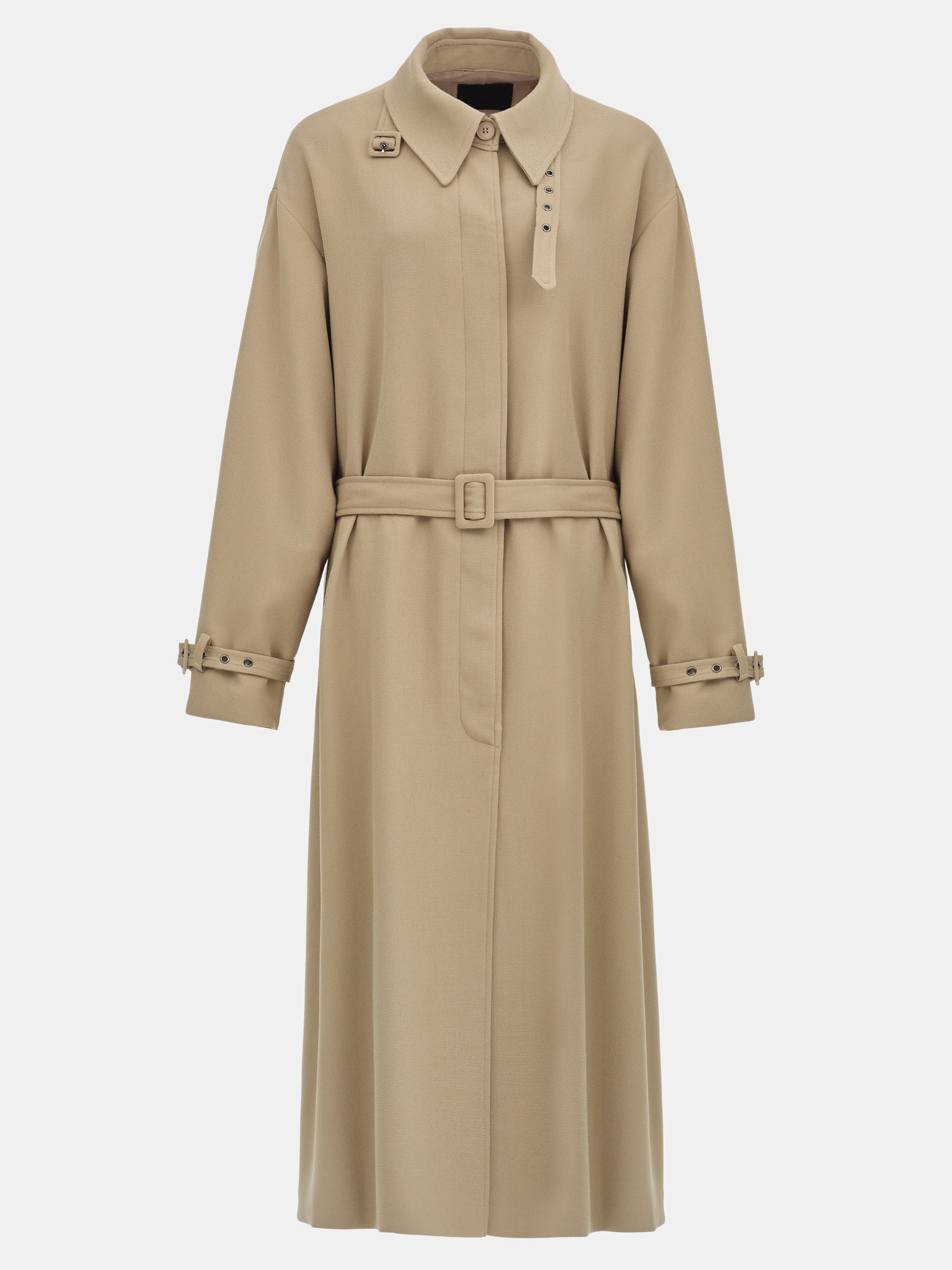 Funnel-Neck Long Coat, Taupe