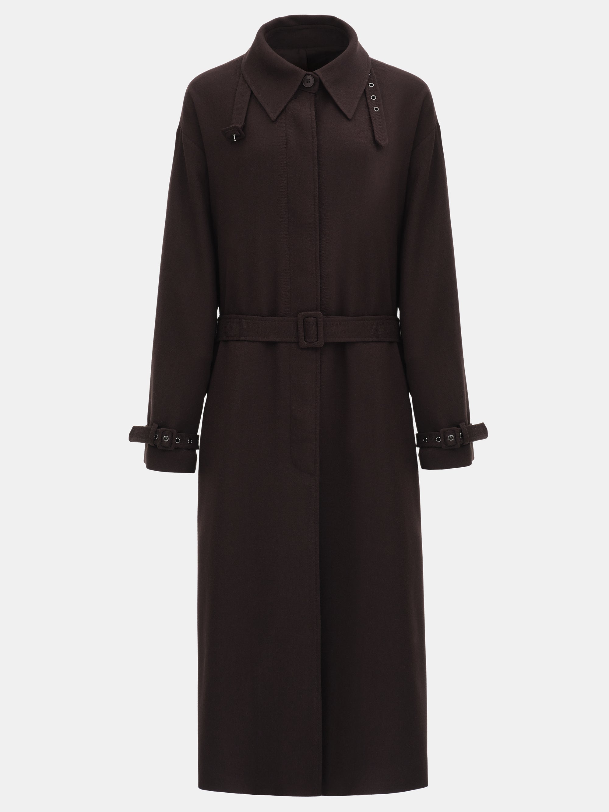 Funnel-Neck Long Coat, Choco