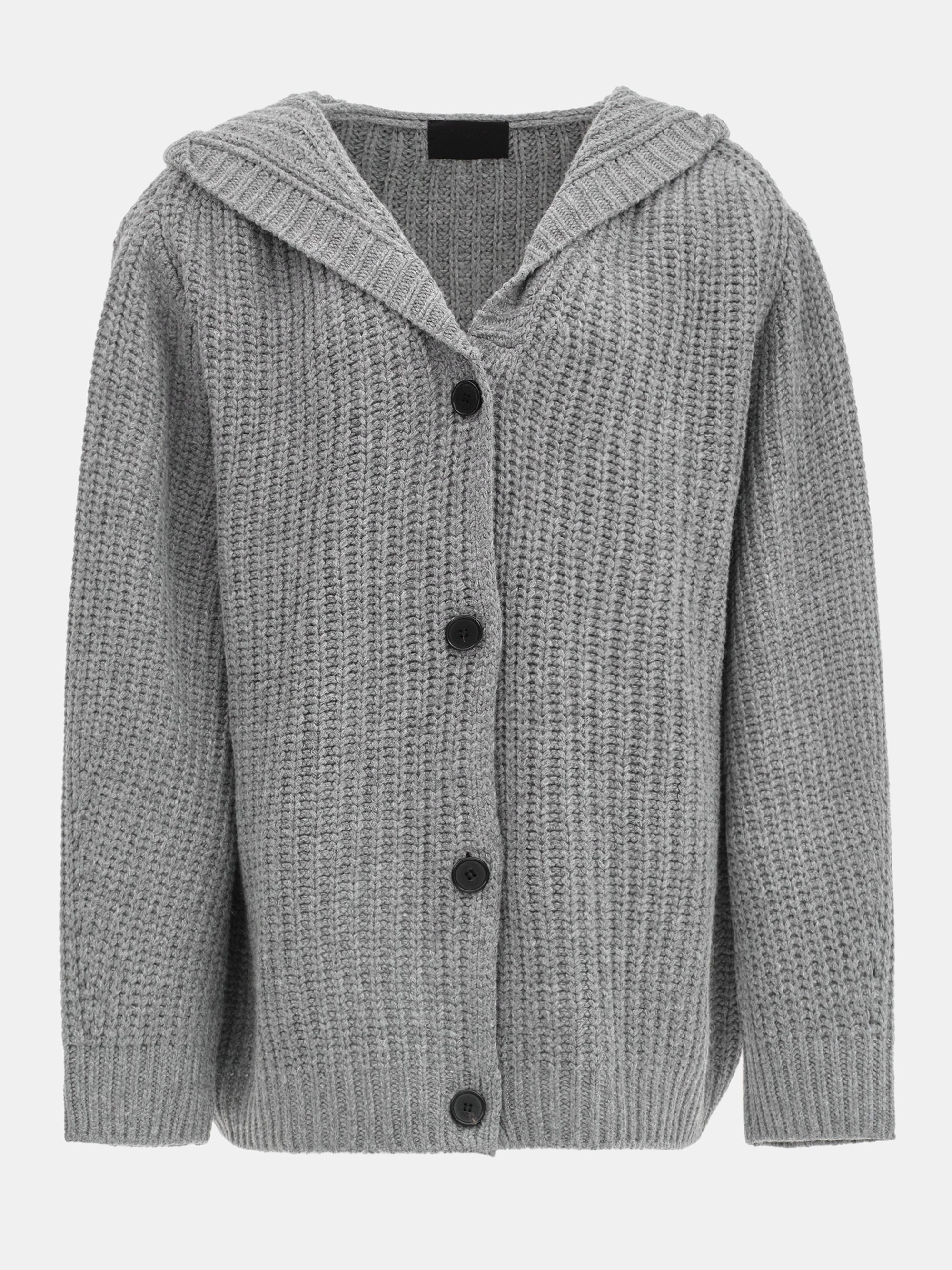 Rib Knit Hooded Cardigan, Grey