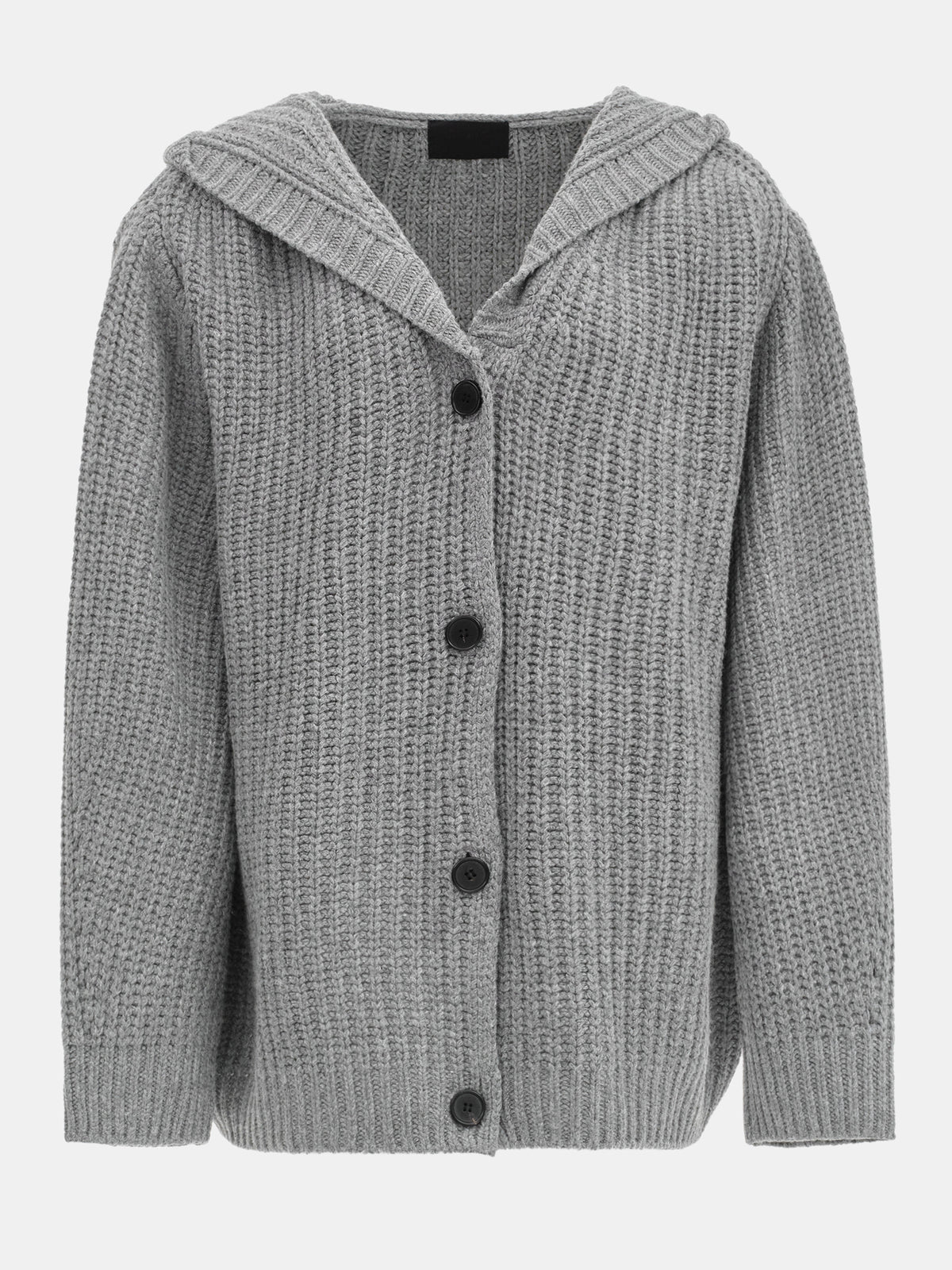Rib Knit Hooded Cardigan, Grey