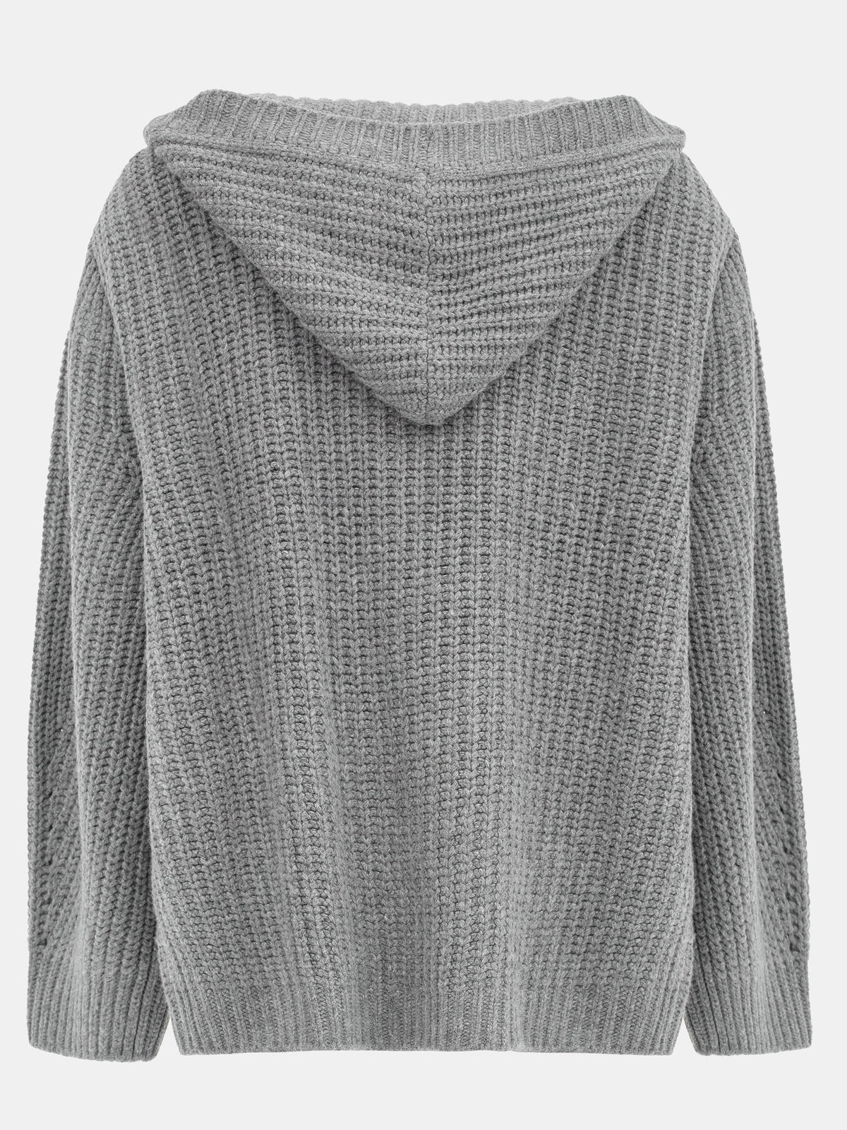 Rib Knit Hooded Cardigan, Grey
