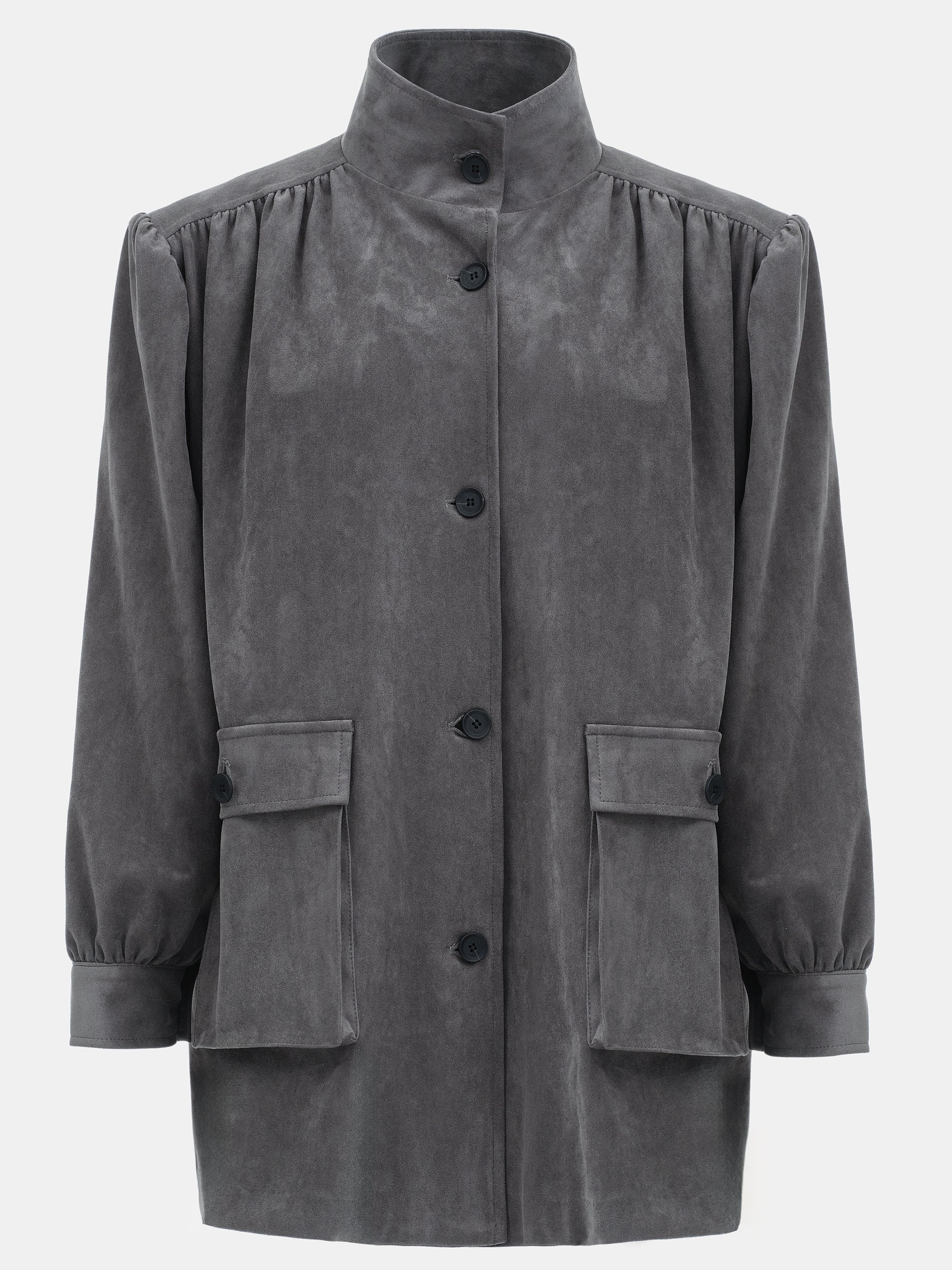 Lalisa Longline Ruched Suede Bomber, Grey