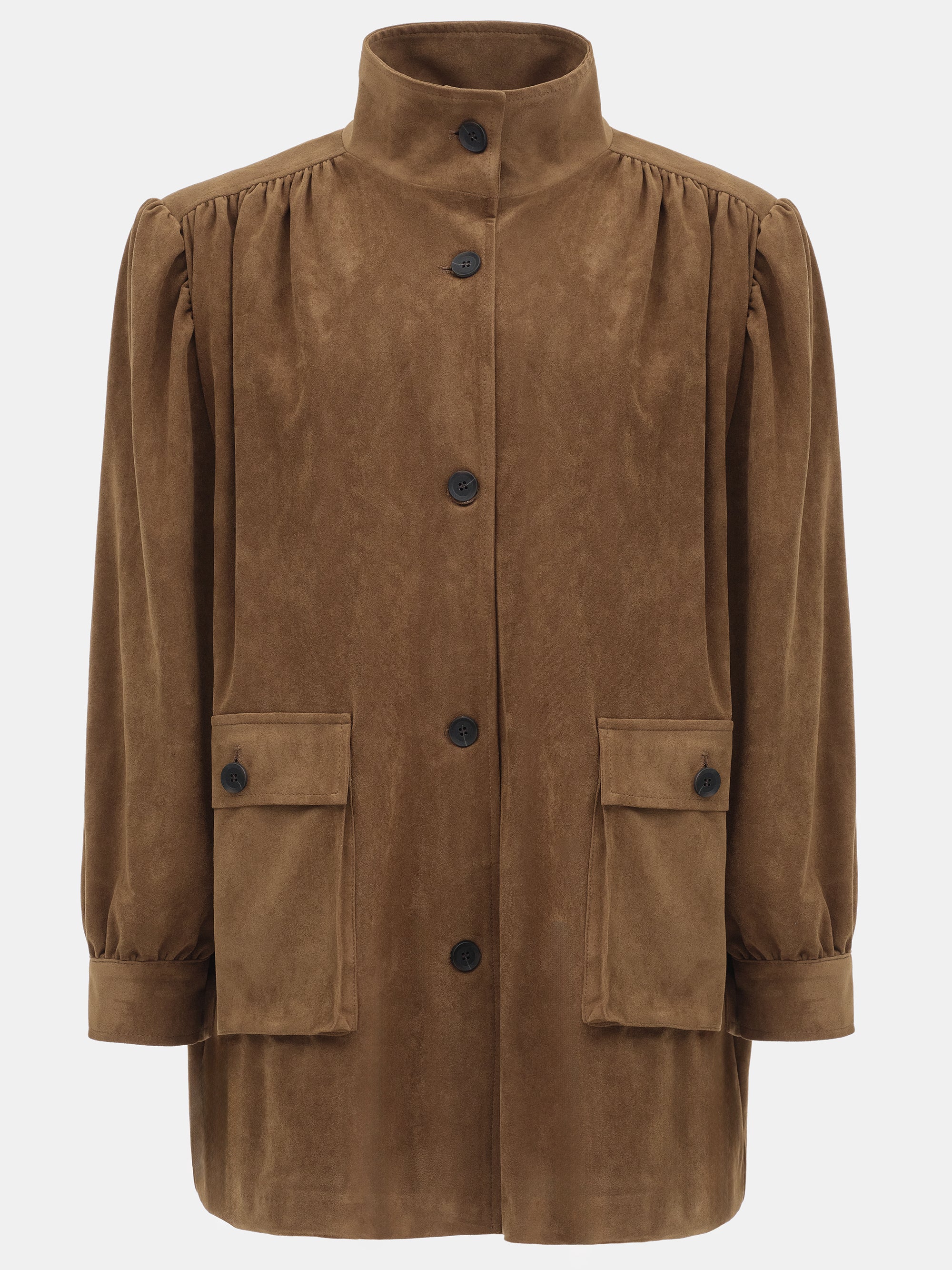 Lalisa Longline Ruched Suede Bomber, Burnt Umber