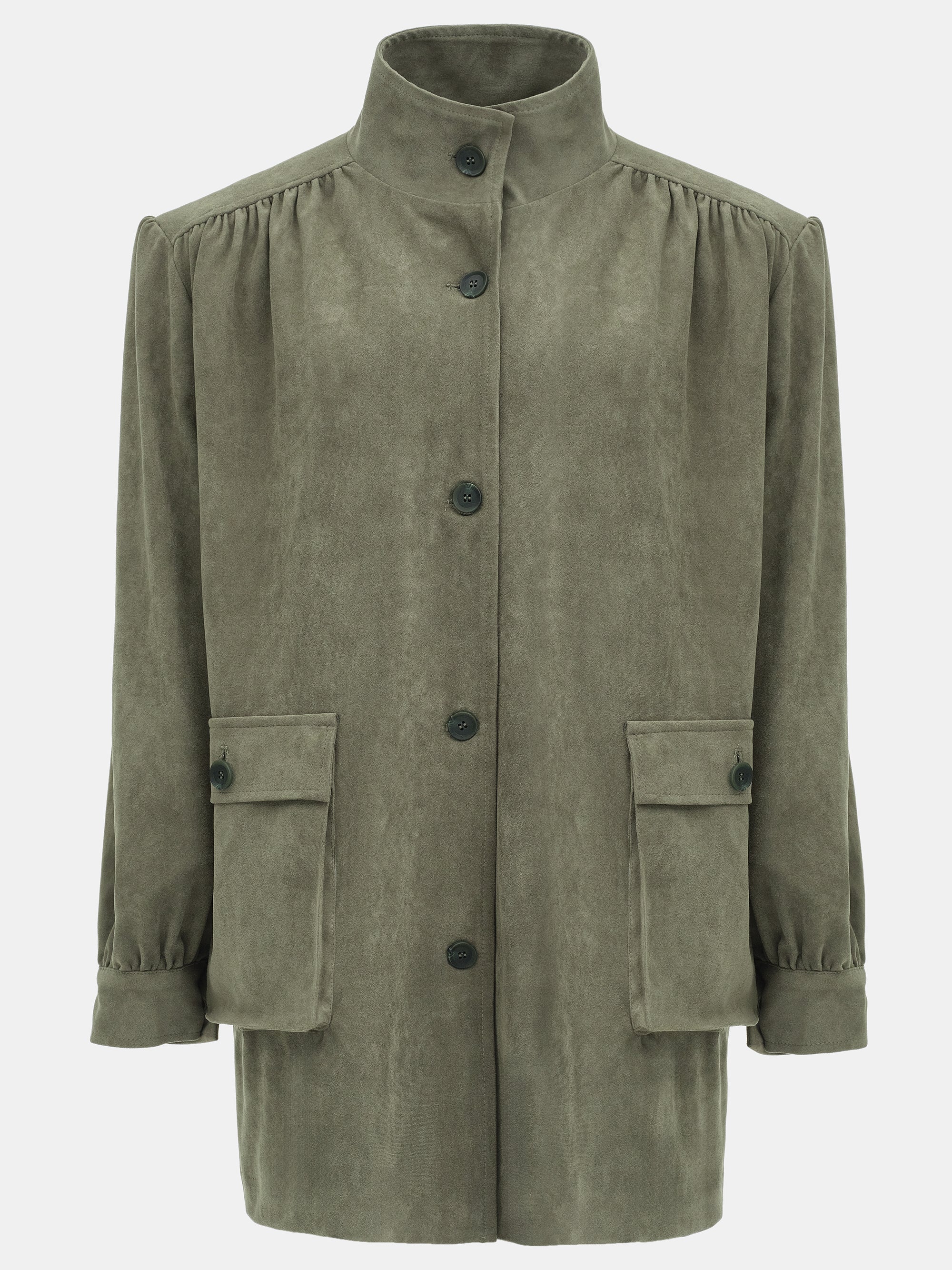 Lalisa Longline Ruched Suede Bomber, Sage