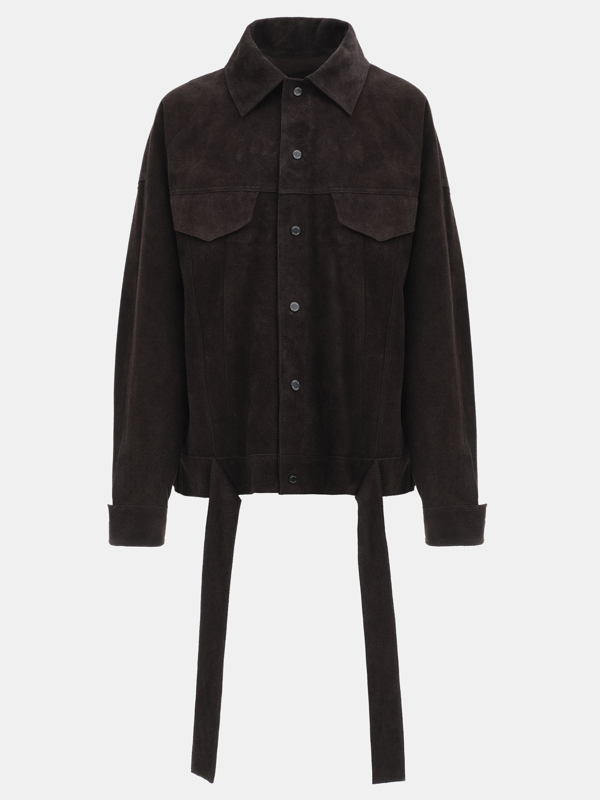 Belted Suede Leather Jacket, Chocolate