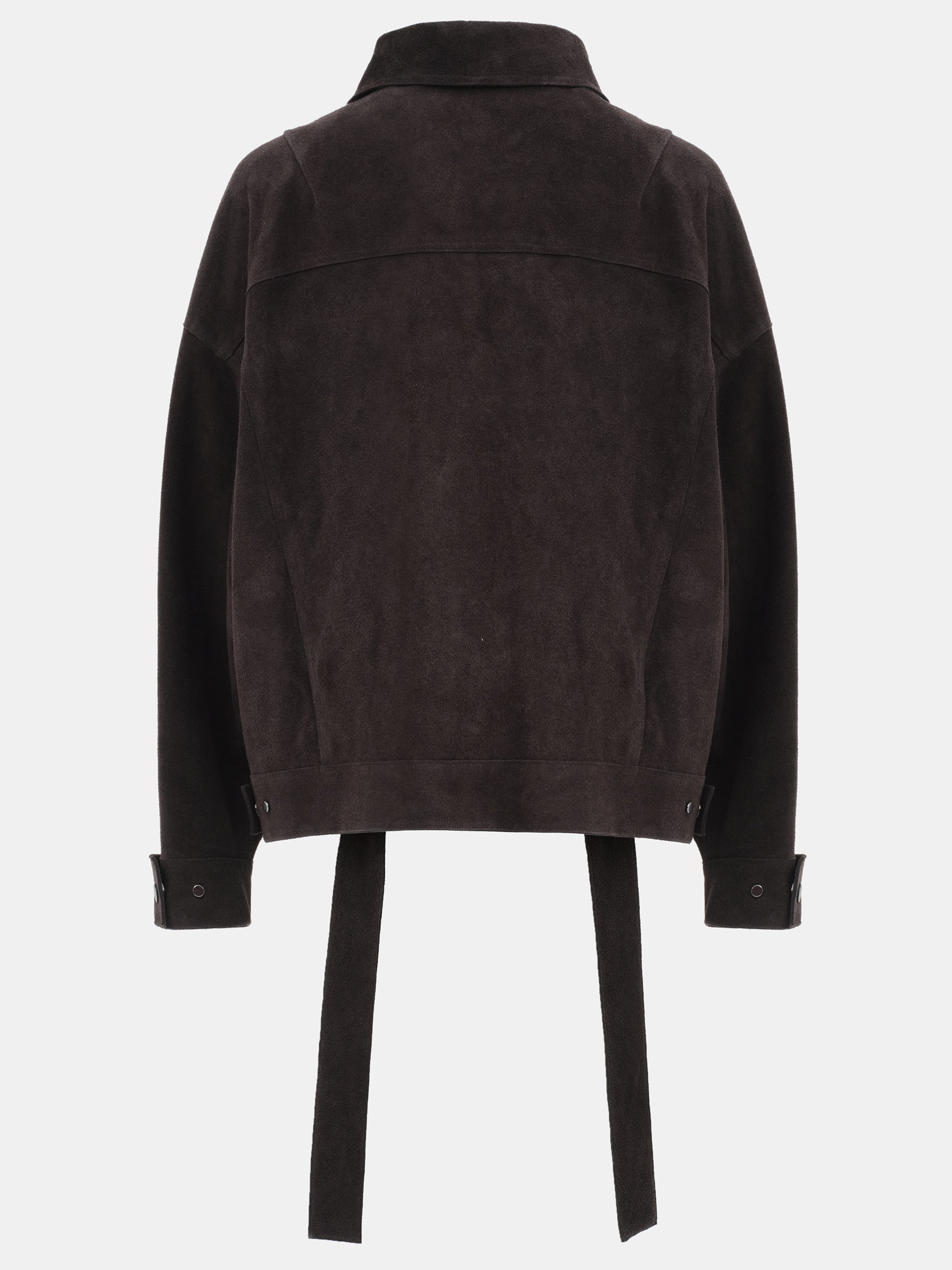 Belted Suede Leather Jacket, Chocolate