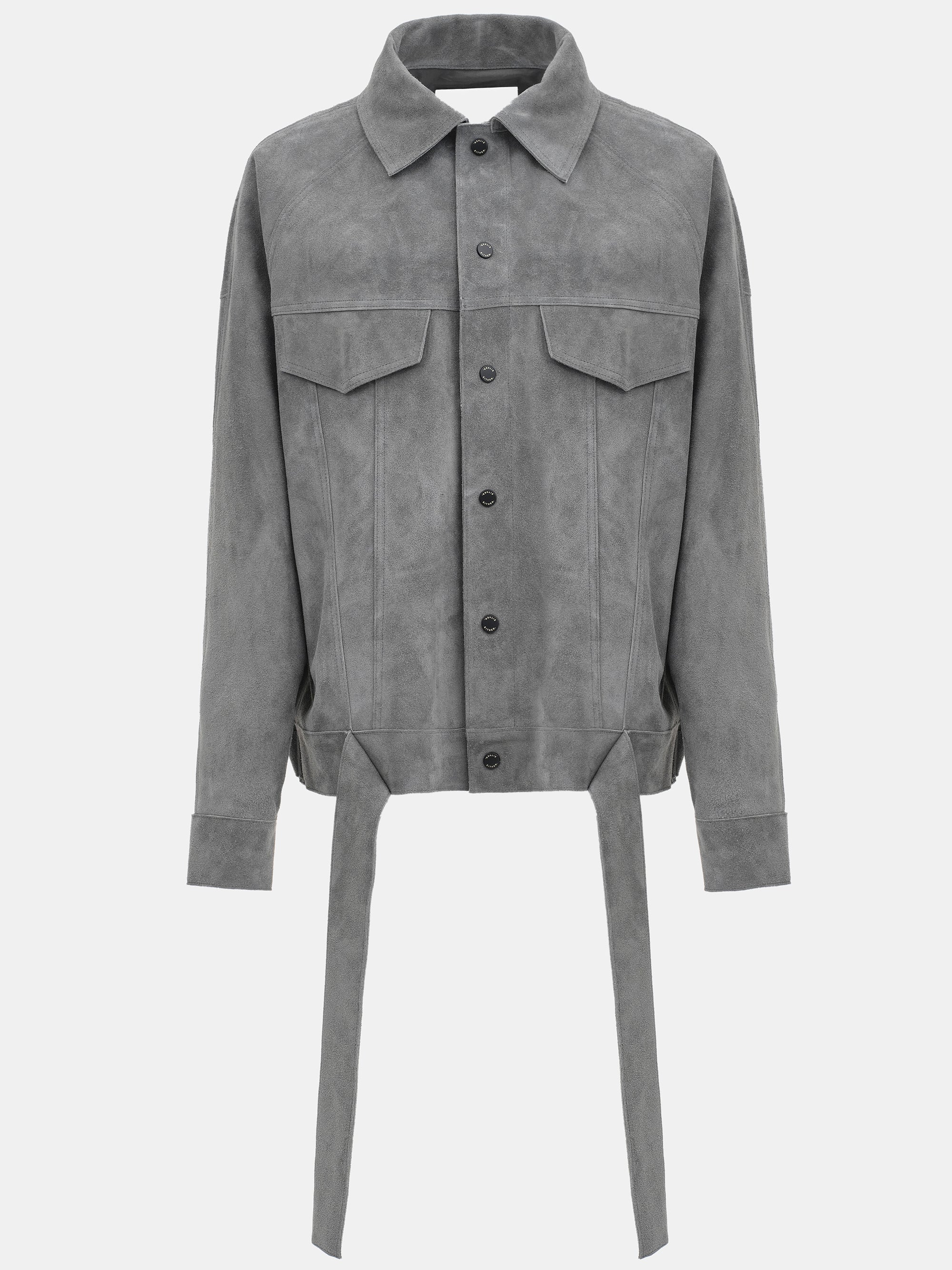 Belted Suede Leather Jacket, Grey