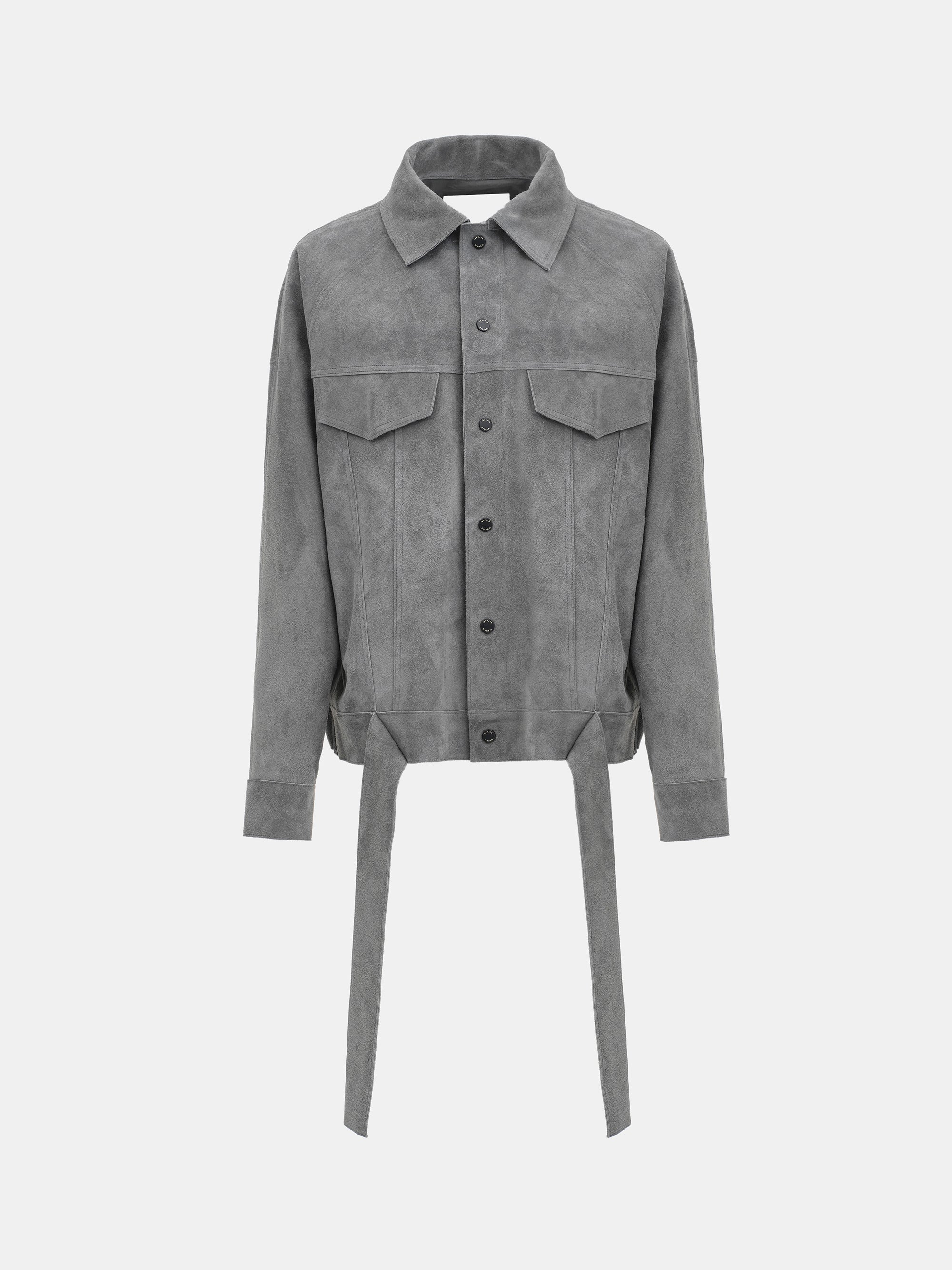 Belted Suede Leather Jacket, Grey