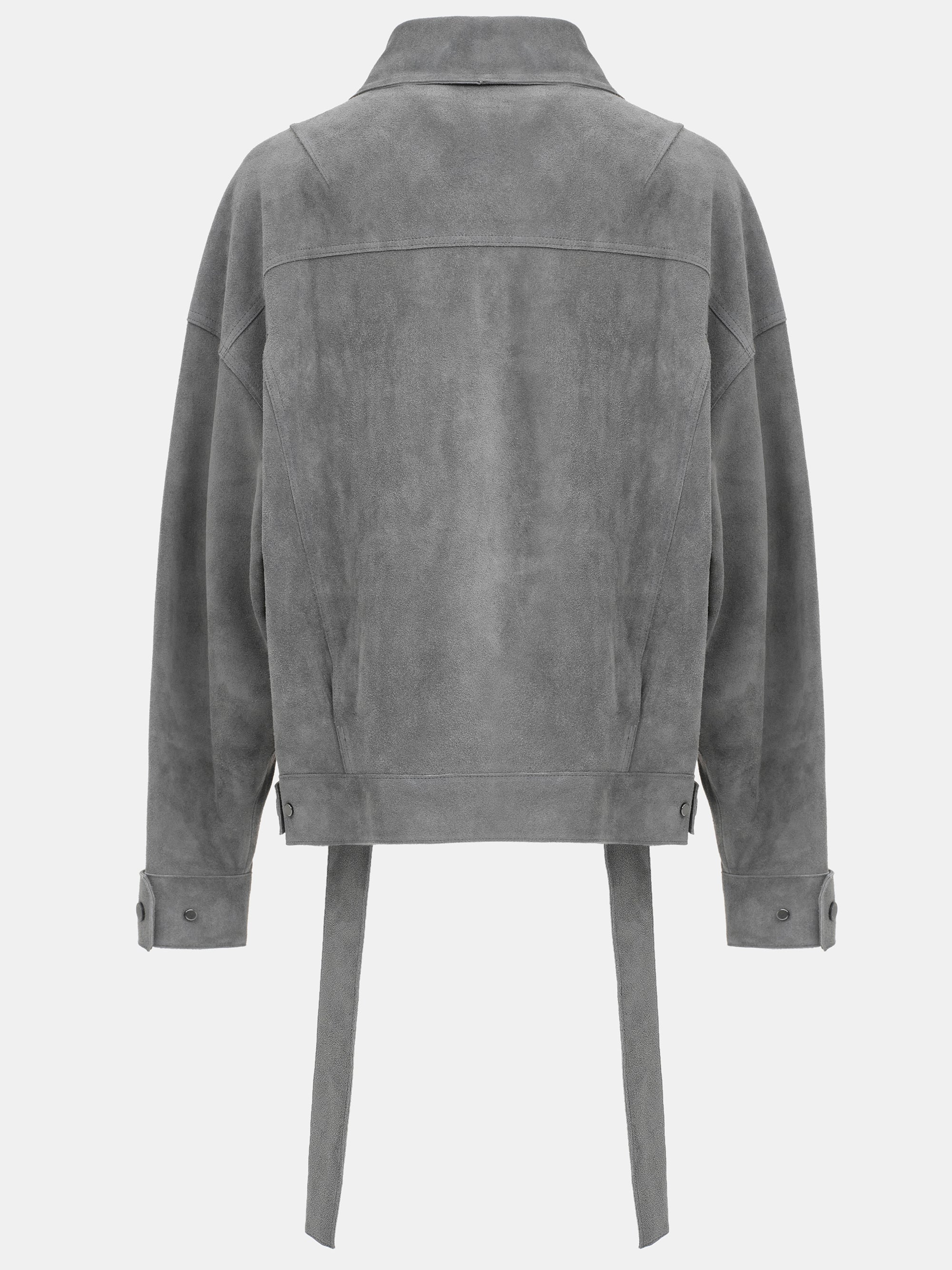 Belted Suede Leather Jacket, Grey