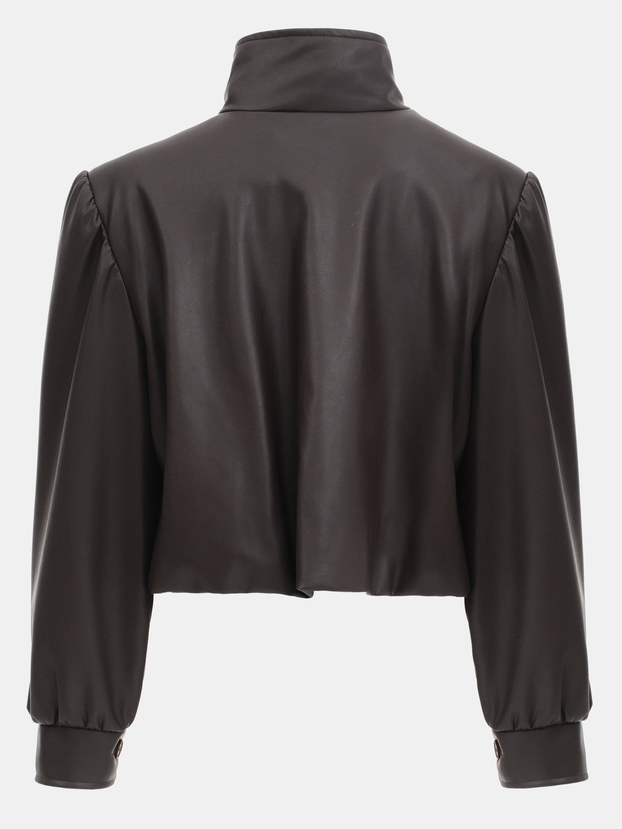 Lalisa Ruched Faux-Leather Bomber, Dark Brown