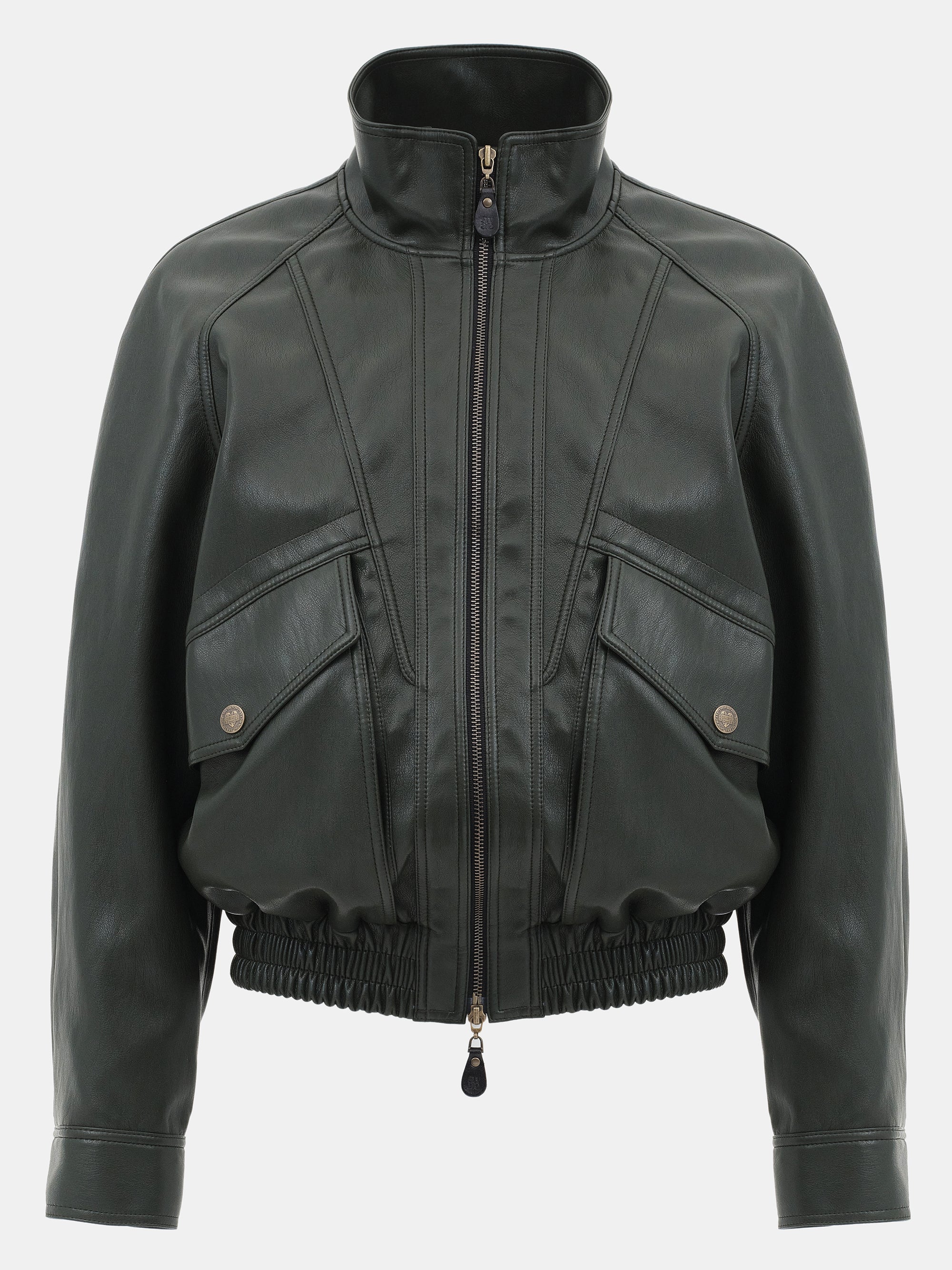 Faux-Leather Bomber Jacket, Deep Green