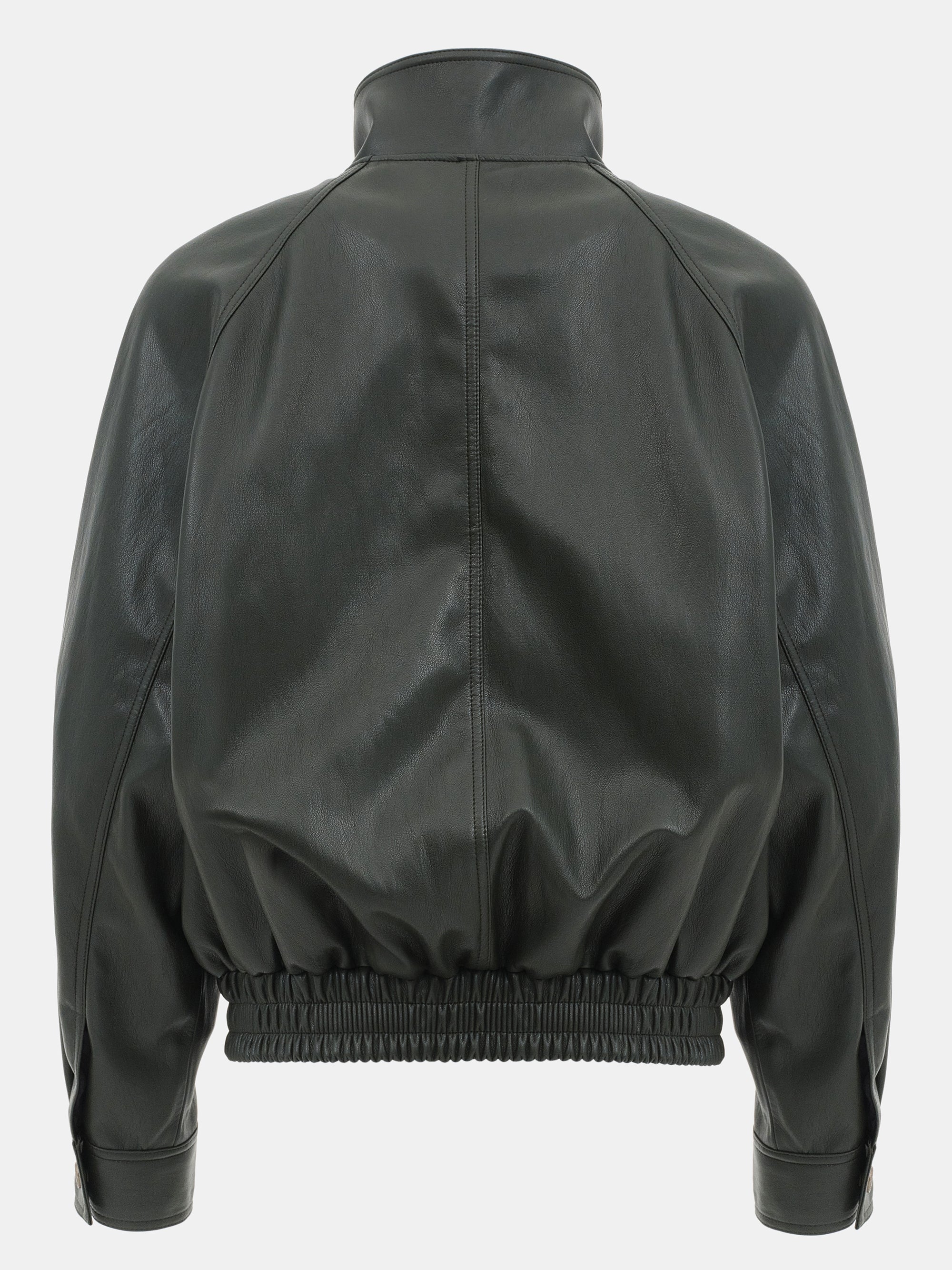 Faux-Leather Bomber Jacket, Deep Green