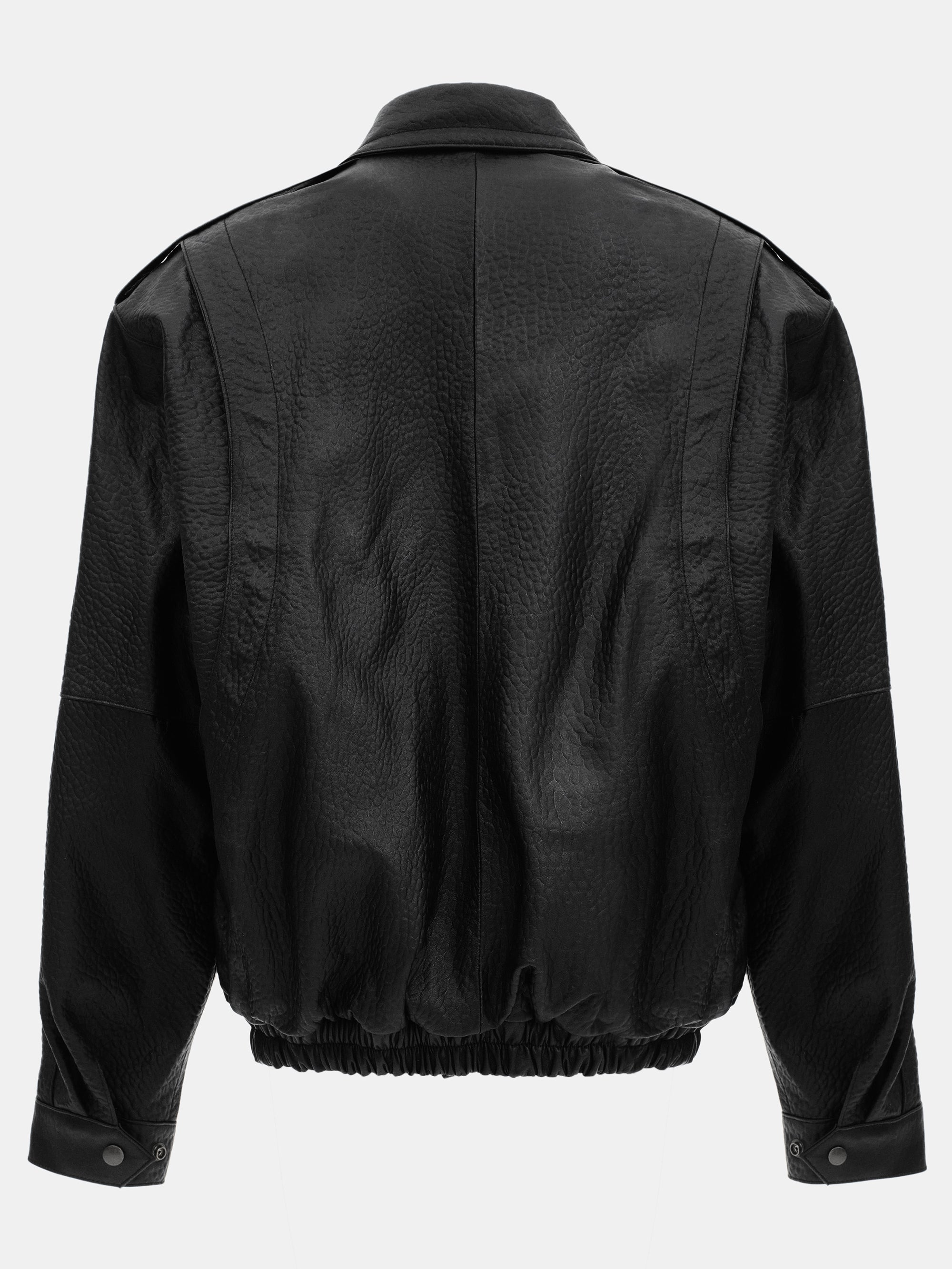 Boxy Leather Bomber Jacket, Black