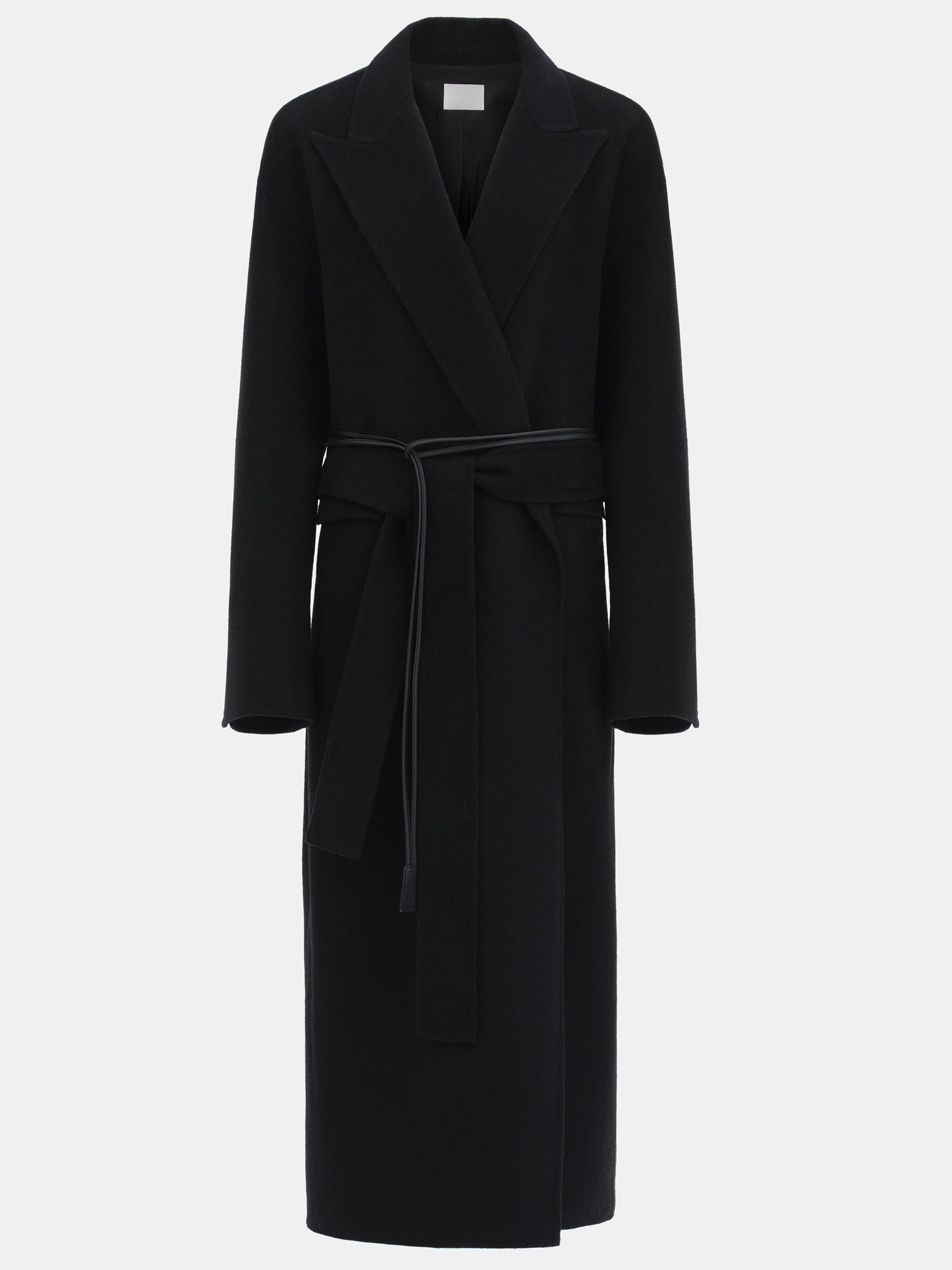 100% Wool Shawl-Collar Coat, Black