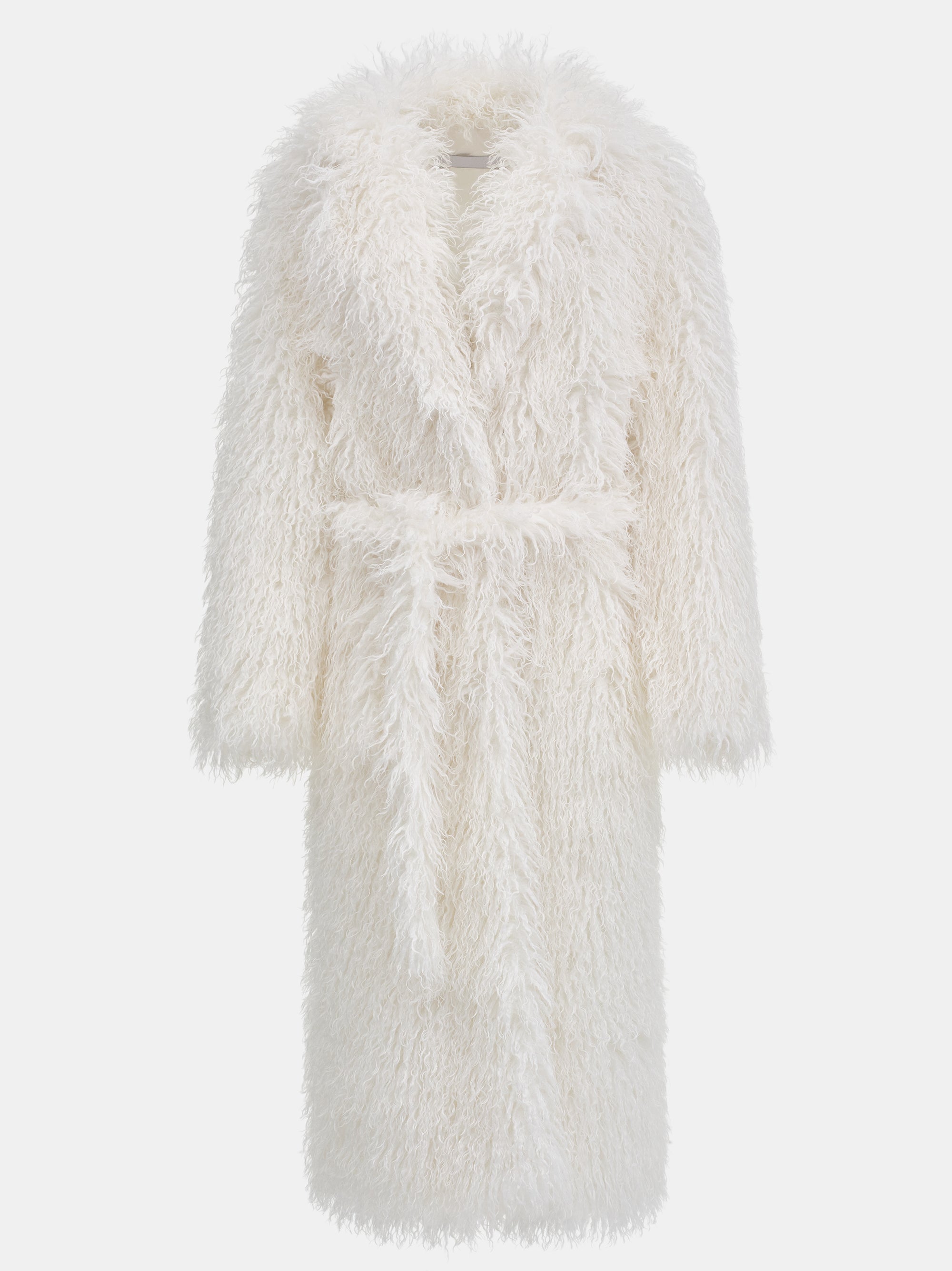 Long Belted Plush Coat, White