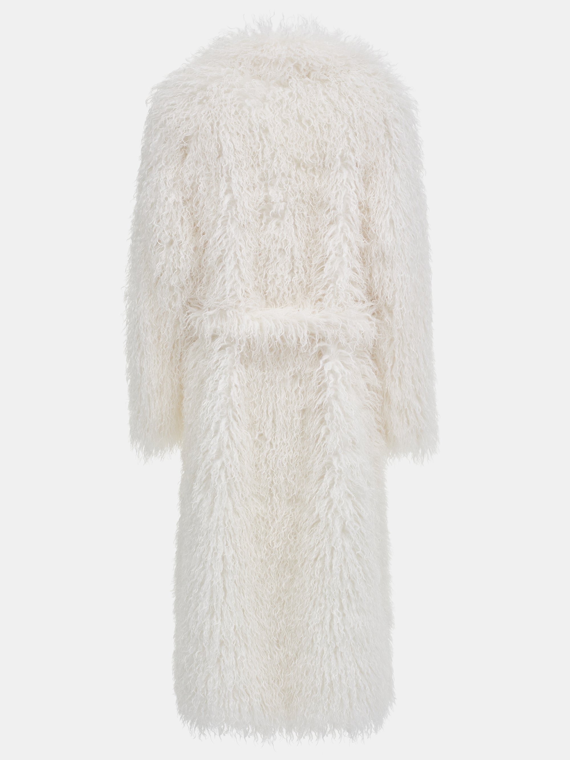 Long Belted Plush Coat, White