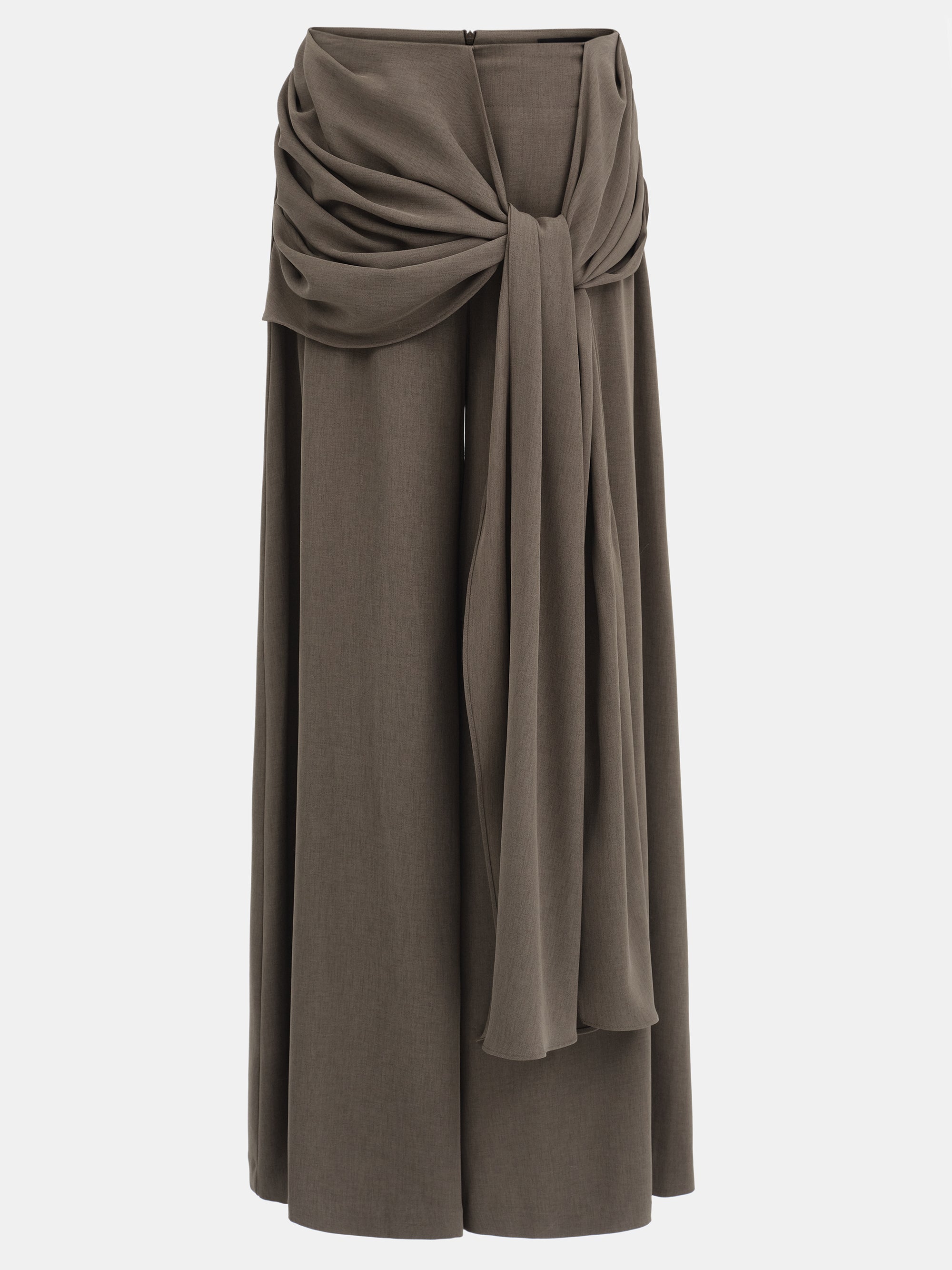 Draped Tie-Waist Trousers, Brown