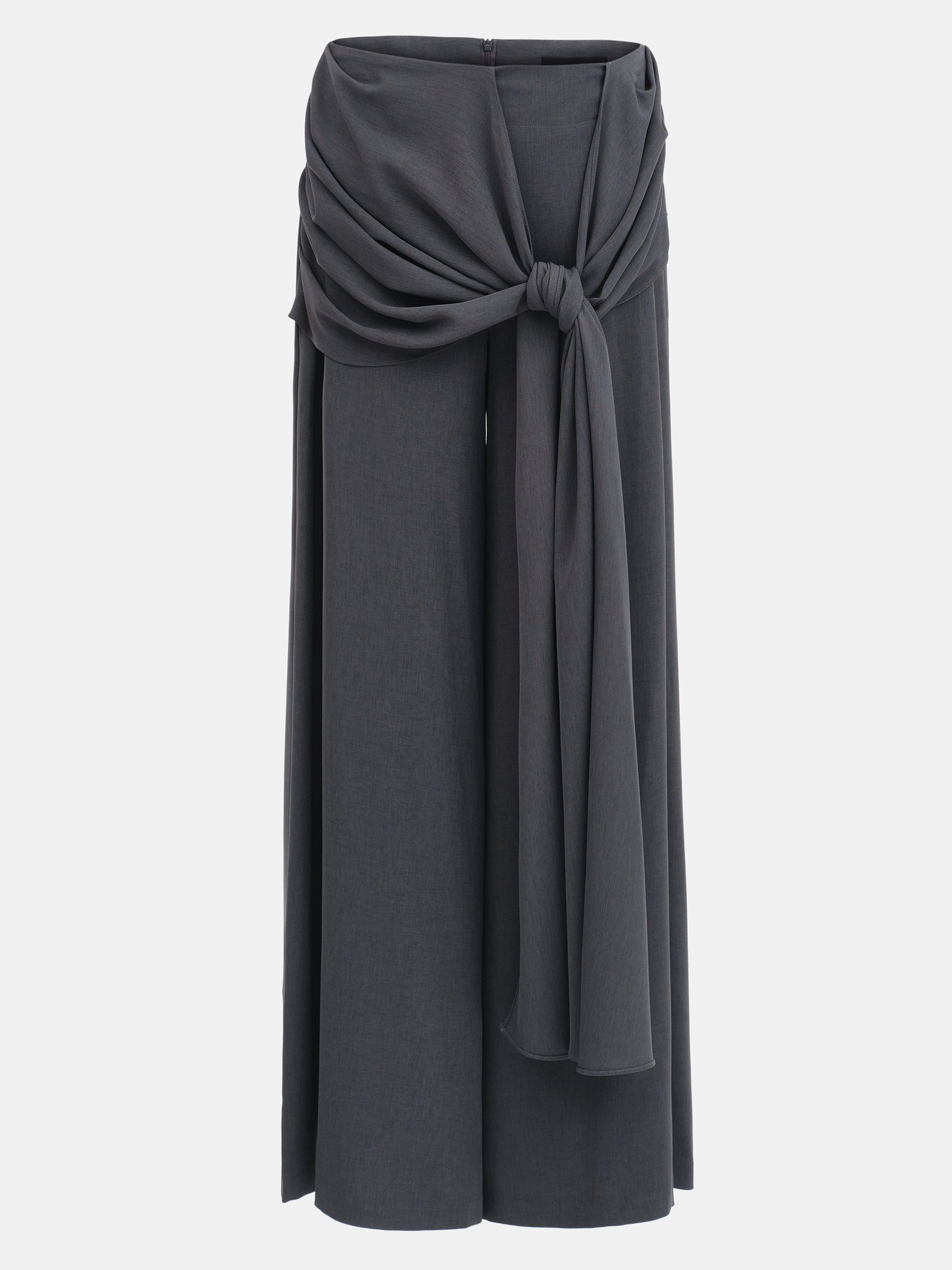 Draped Tie-Waist Trousers, Charcoal