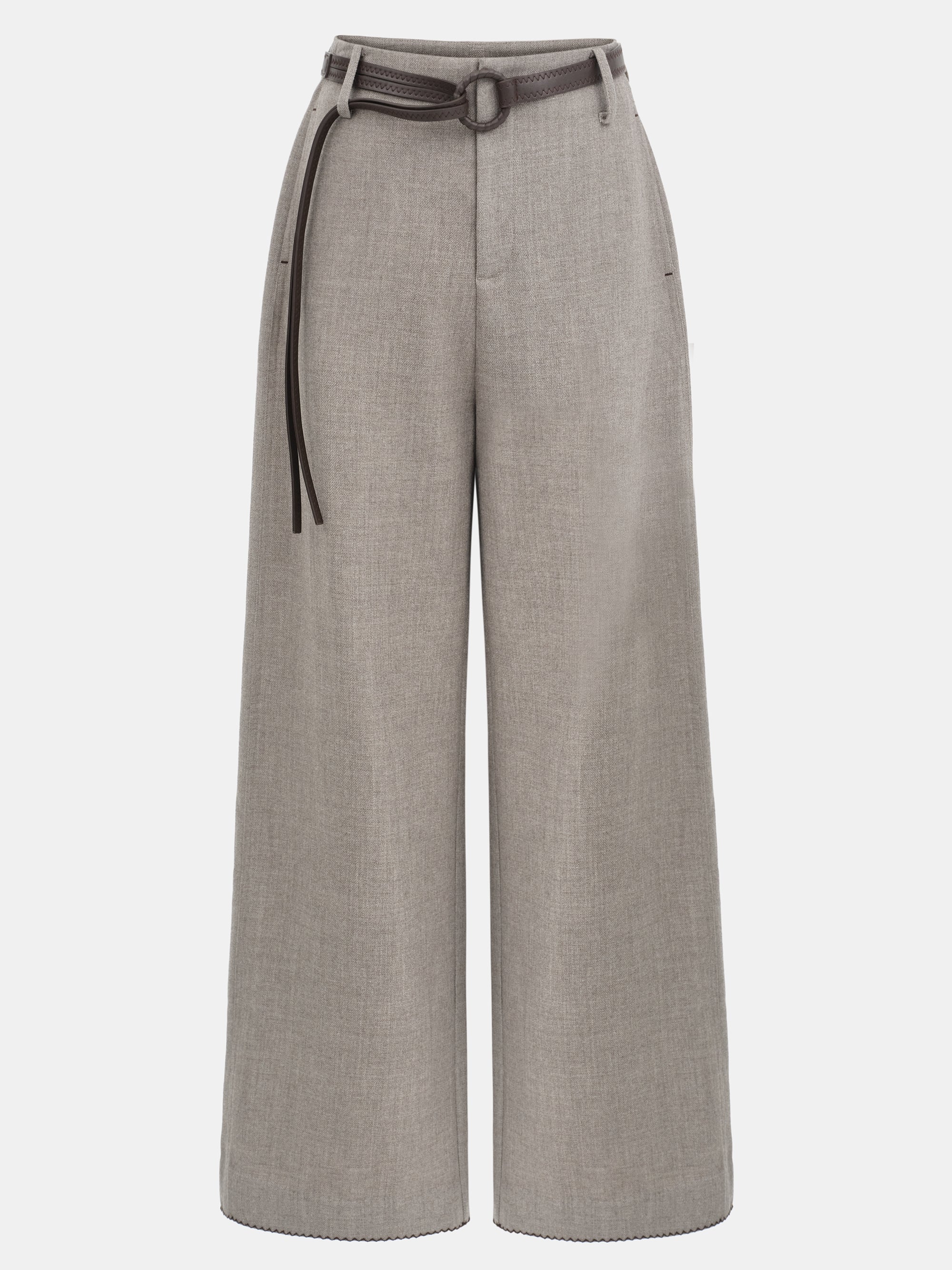 Cord-Belt Wool Trousers, Brown