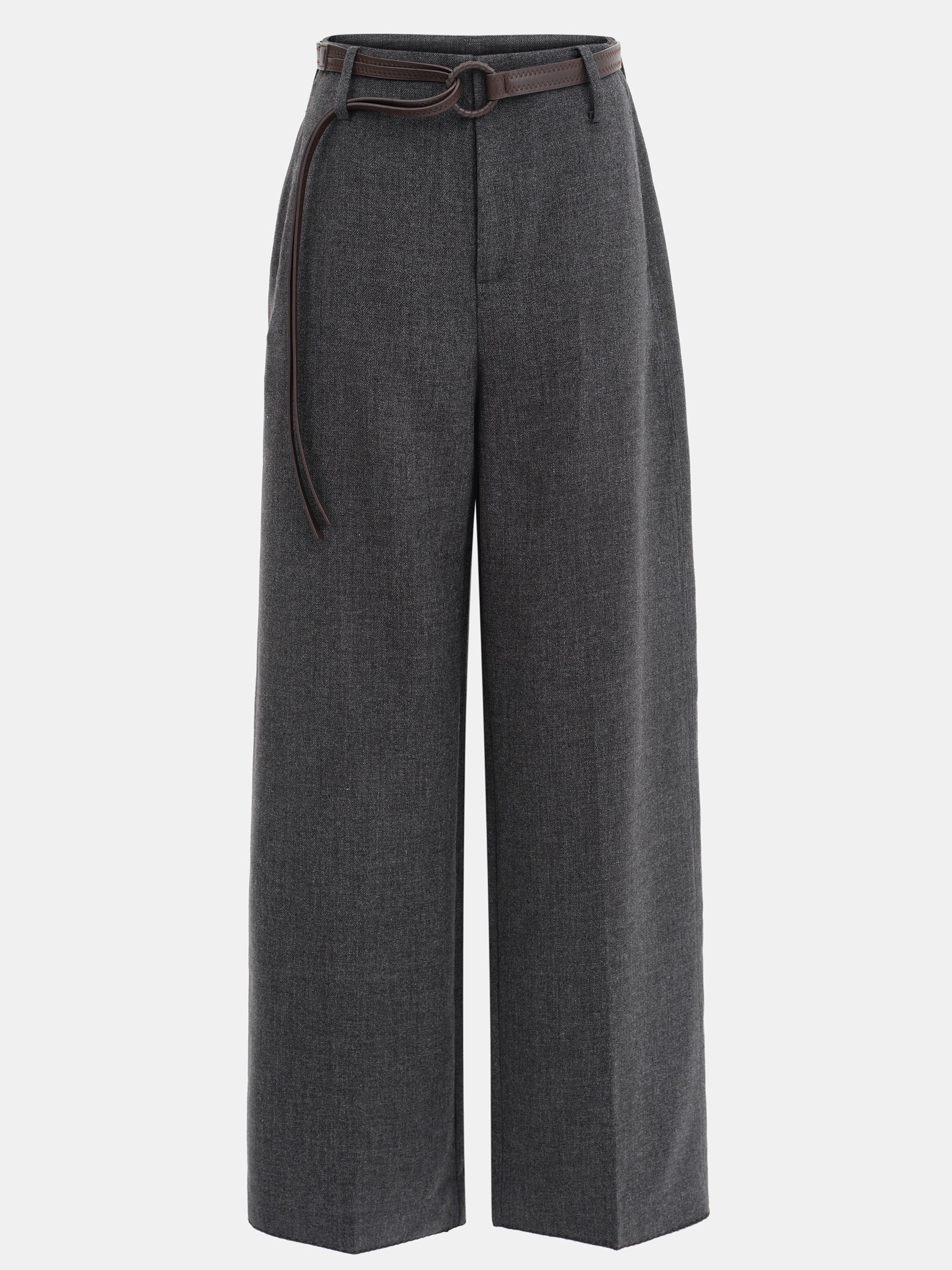 Cord-Belt Wool Trousers, Grey