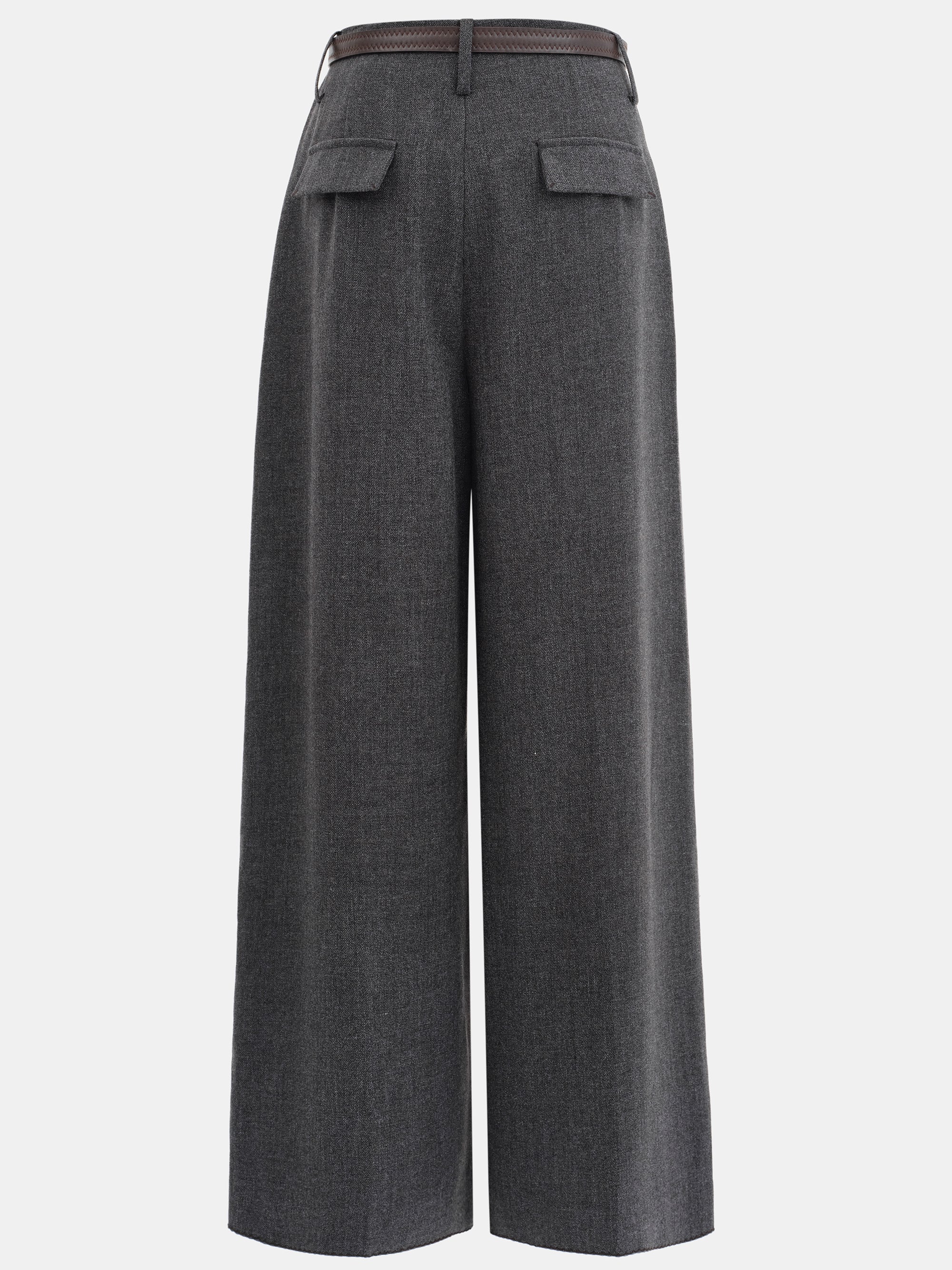 Cord-Belt Wool Trousers, Grey