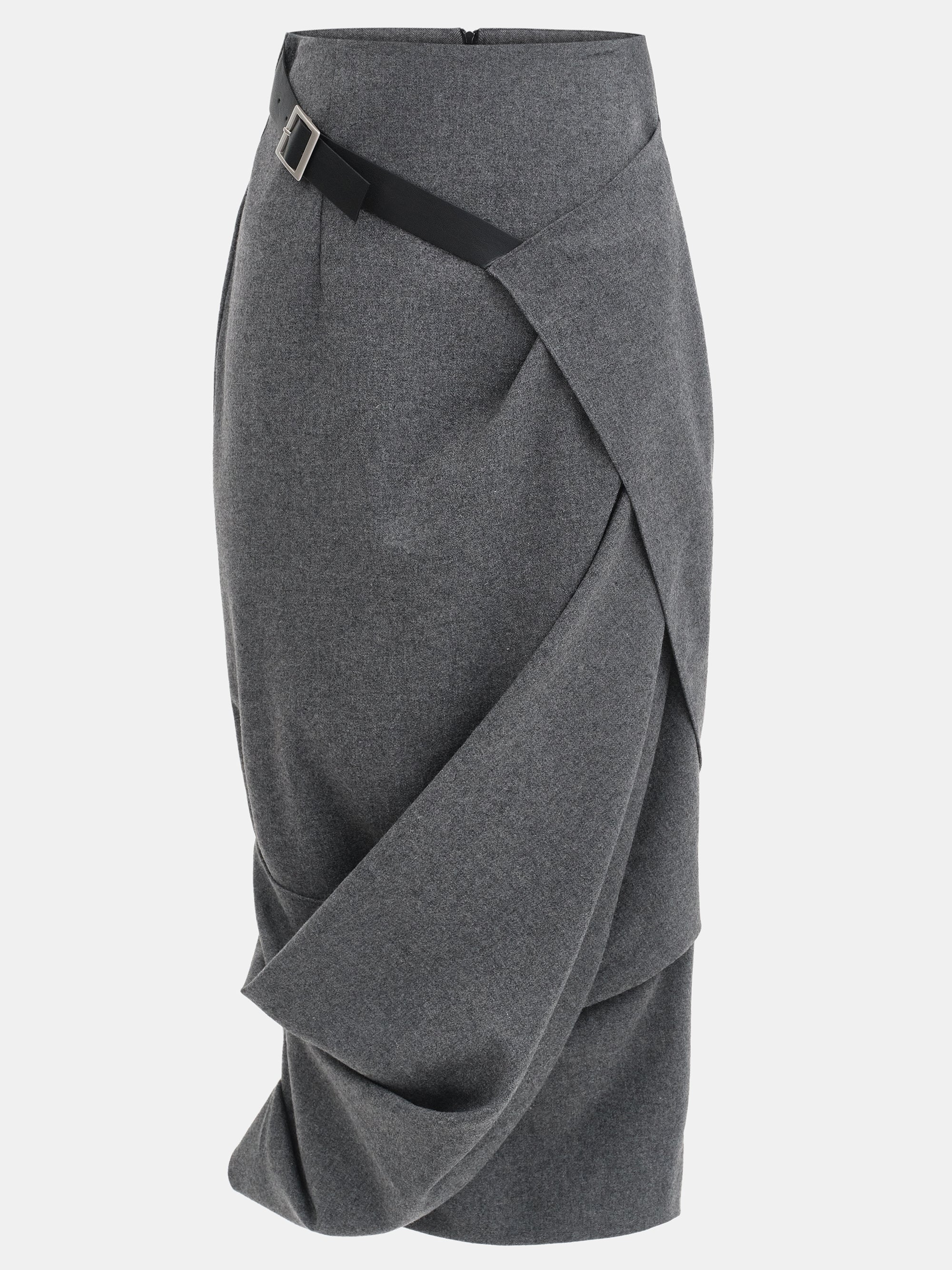 Draped Belted Skirt, Grey
