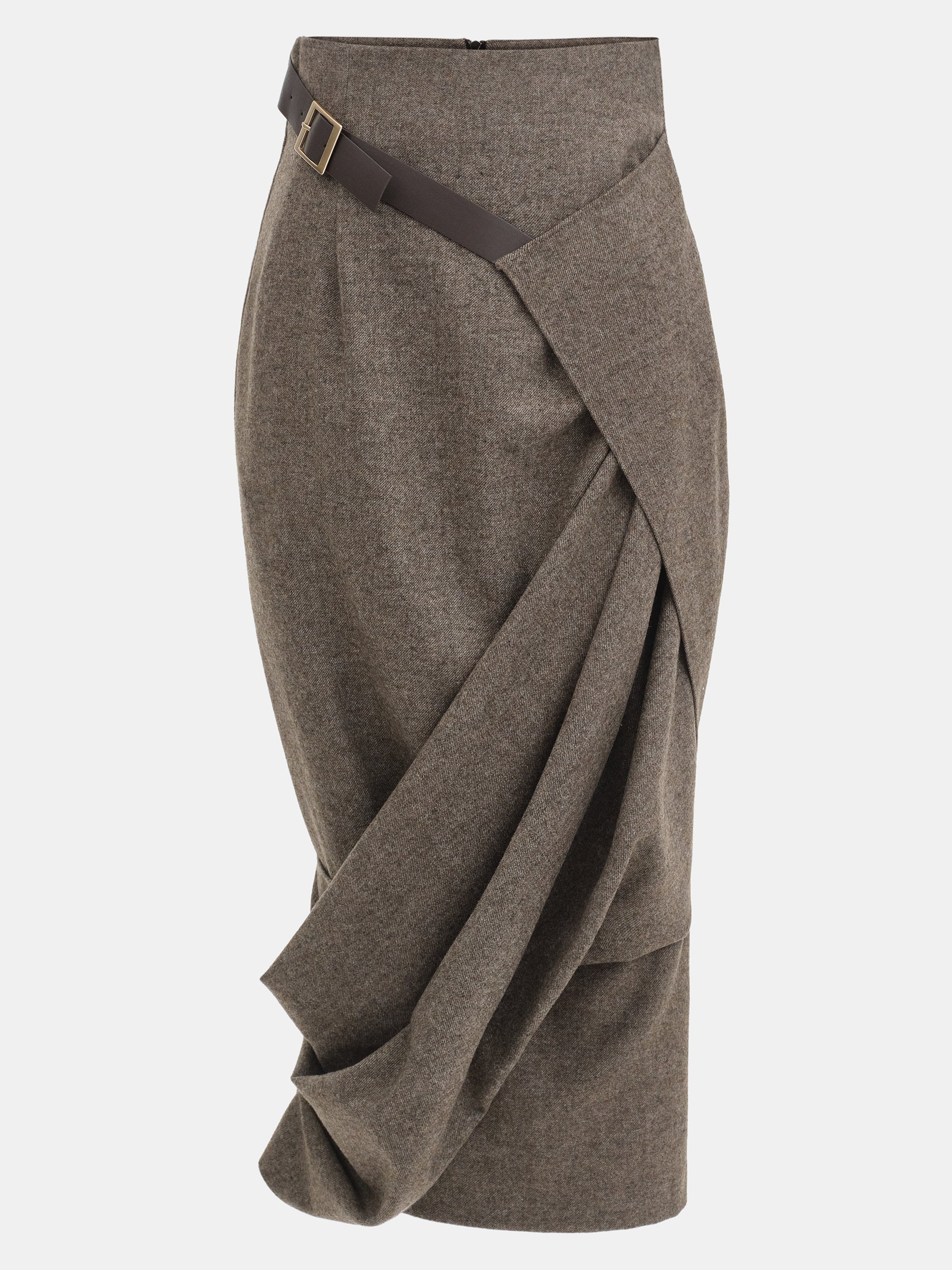 Draped Belted Skirt, Brown