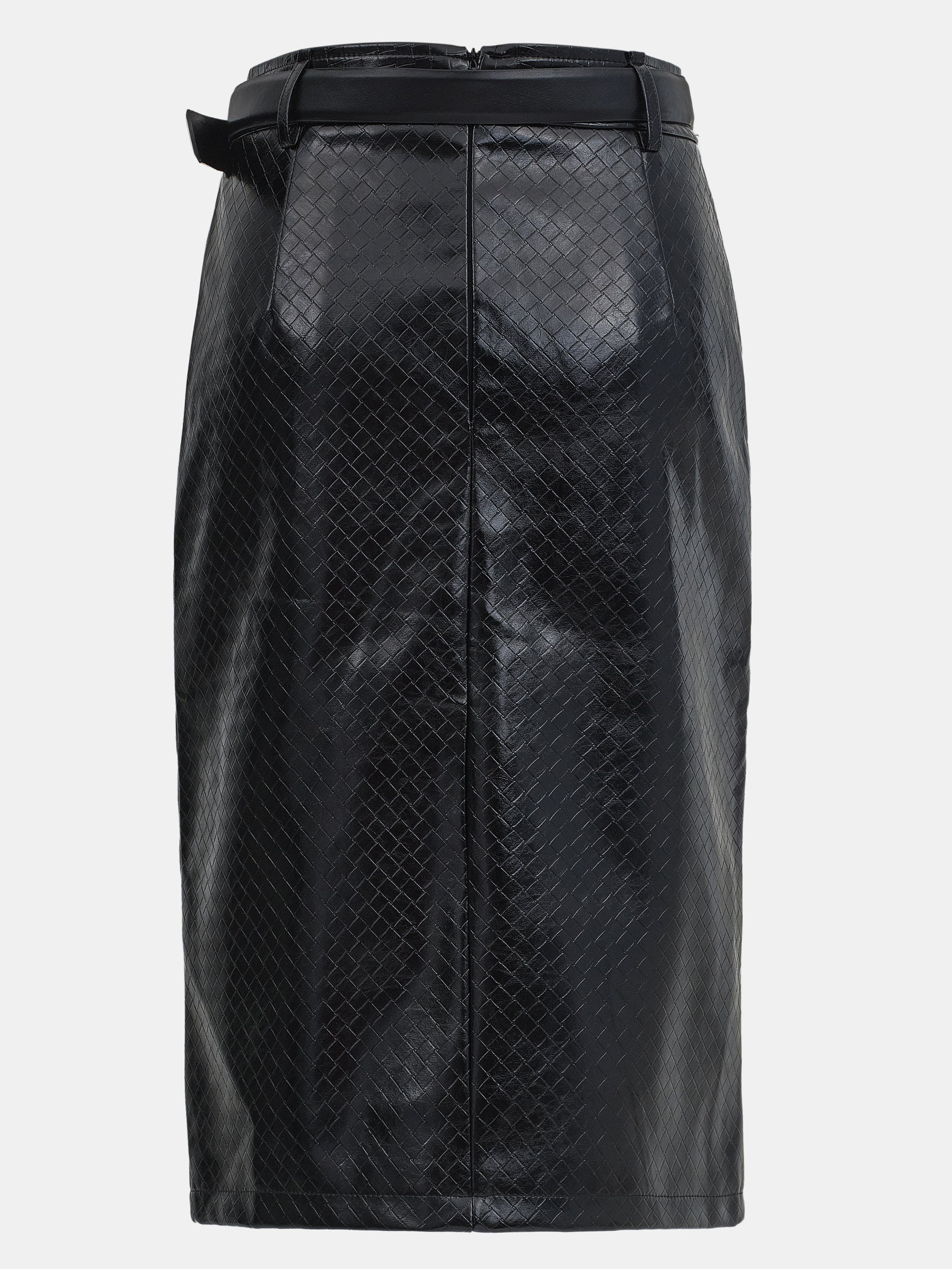 Belted Faux-Leather Midi Skirt, Black