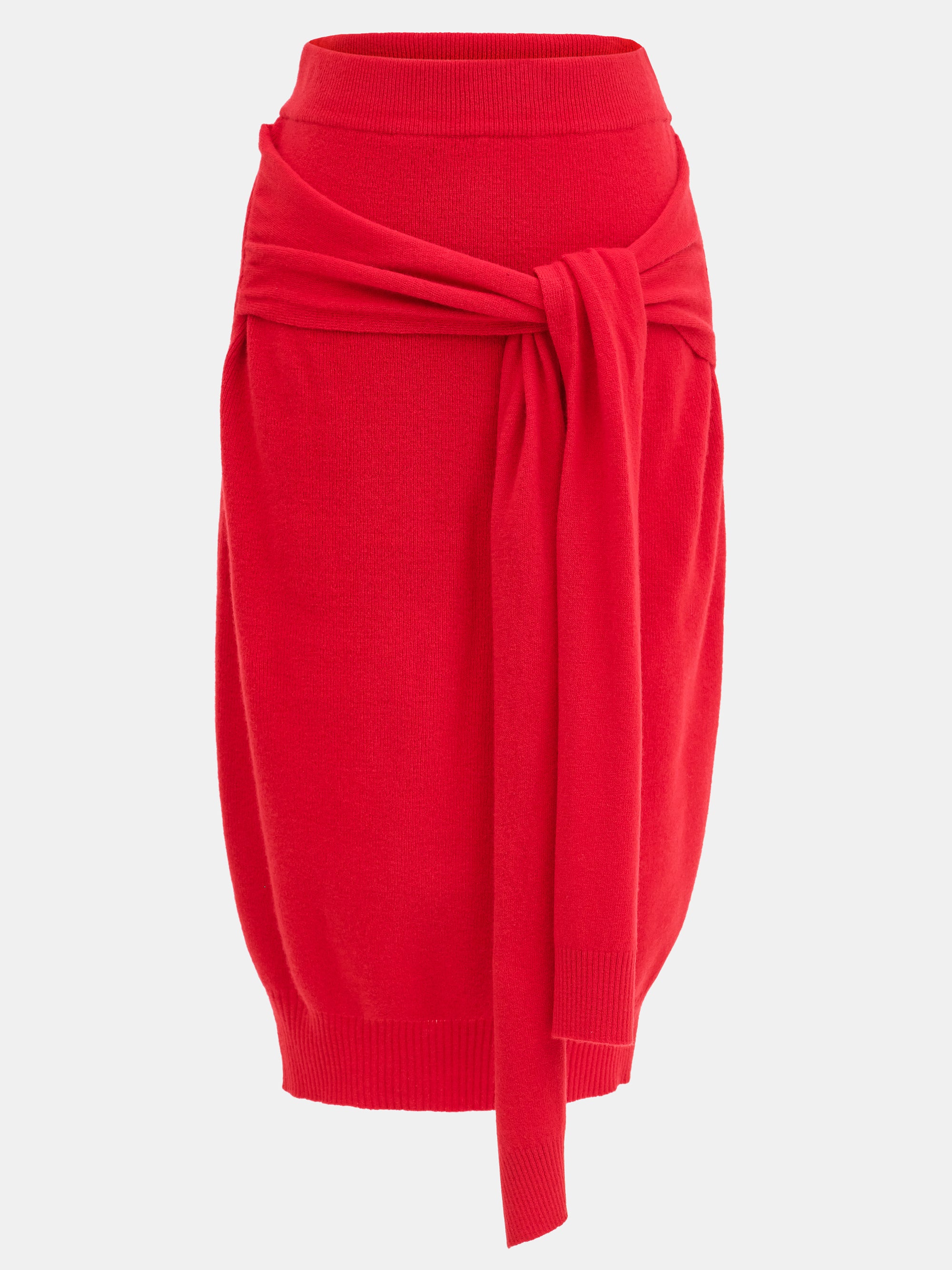 Tie-Front Knit Skirt, Red