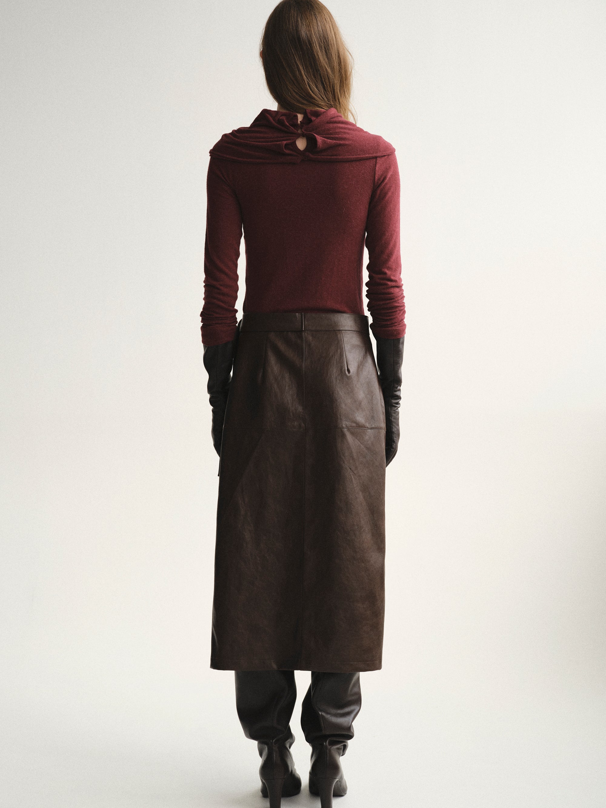 Draped High Neck Top, Burgundy