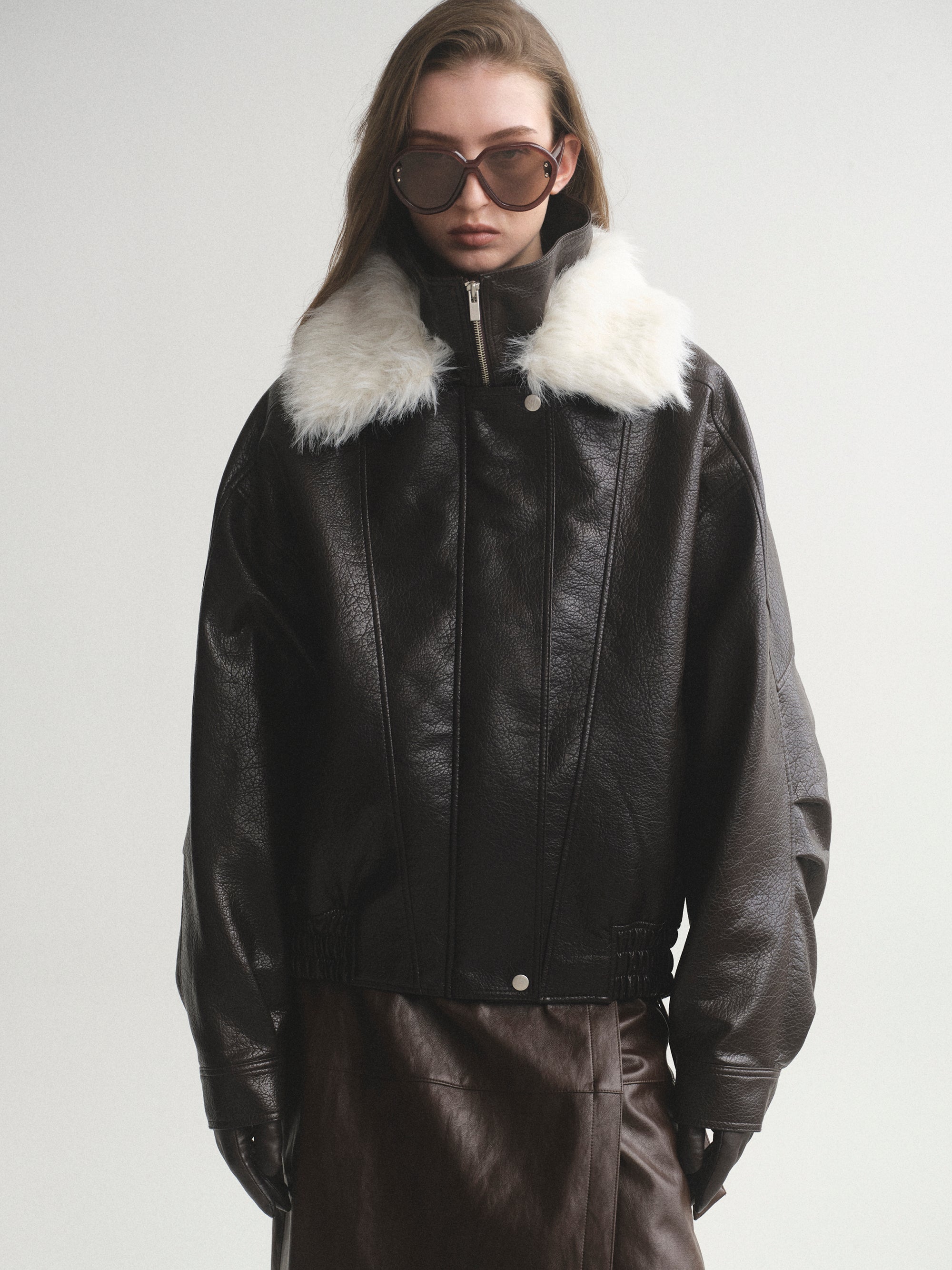 Padded Faux-Leather Jacket, Dark Brown