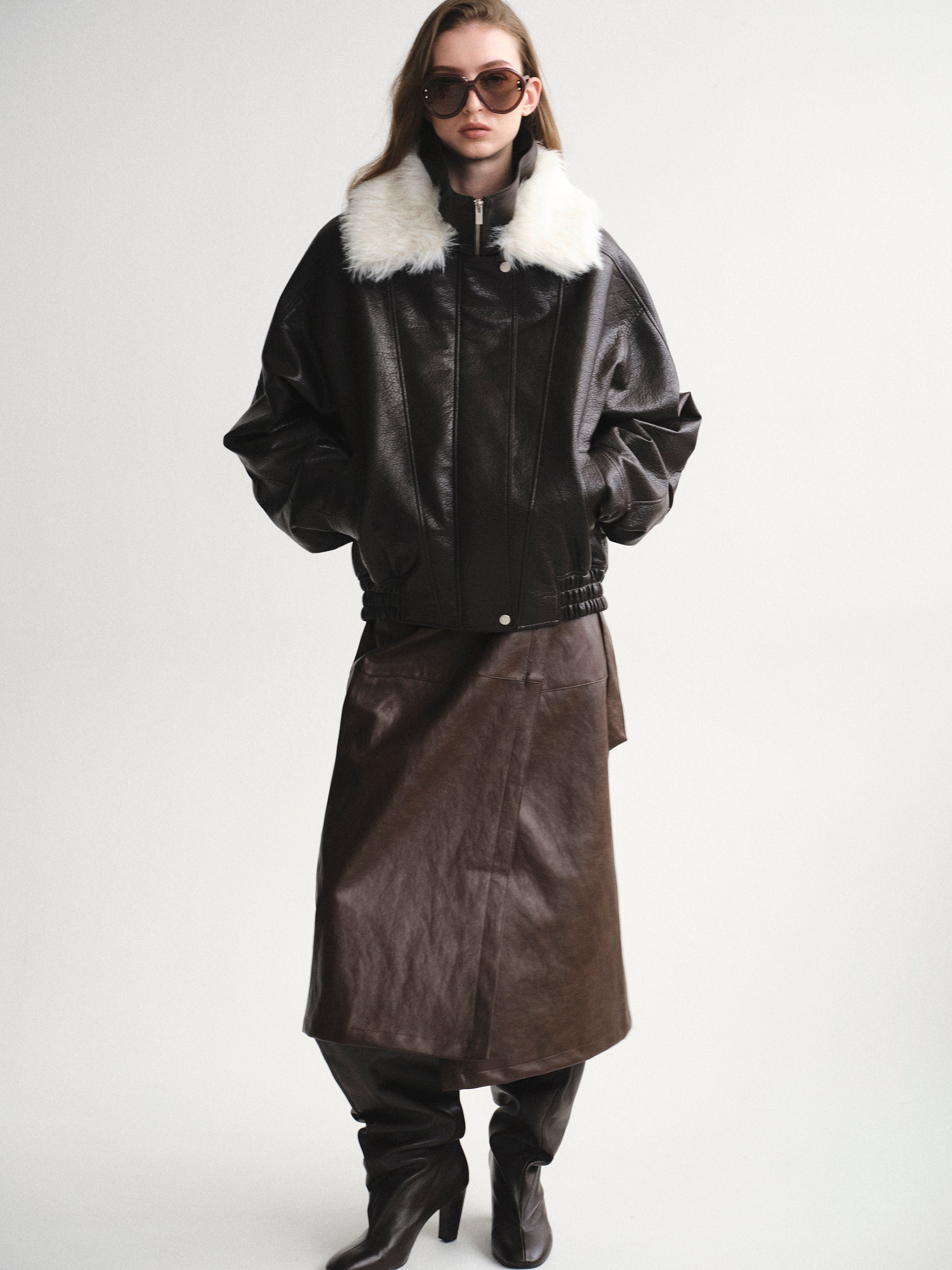 Padded Faux-Leather Jacket, Dark Brown