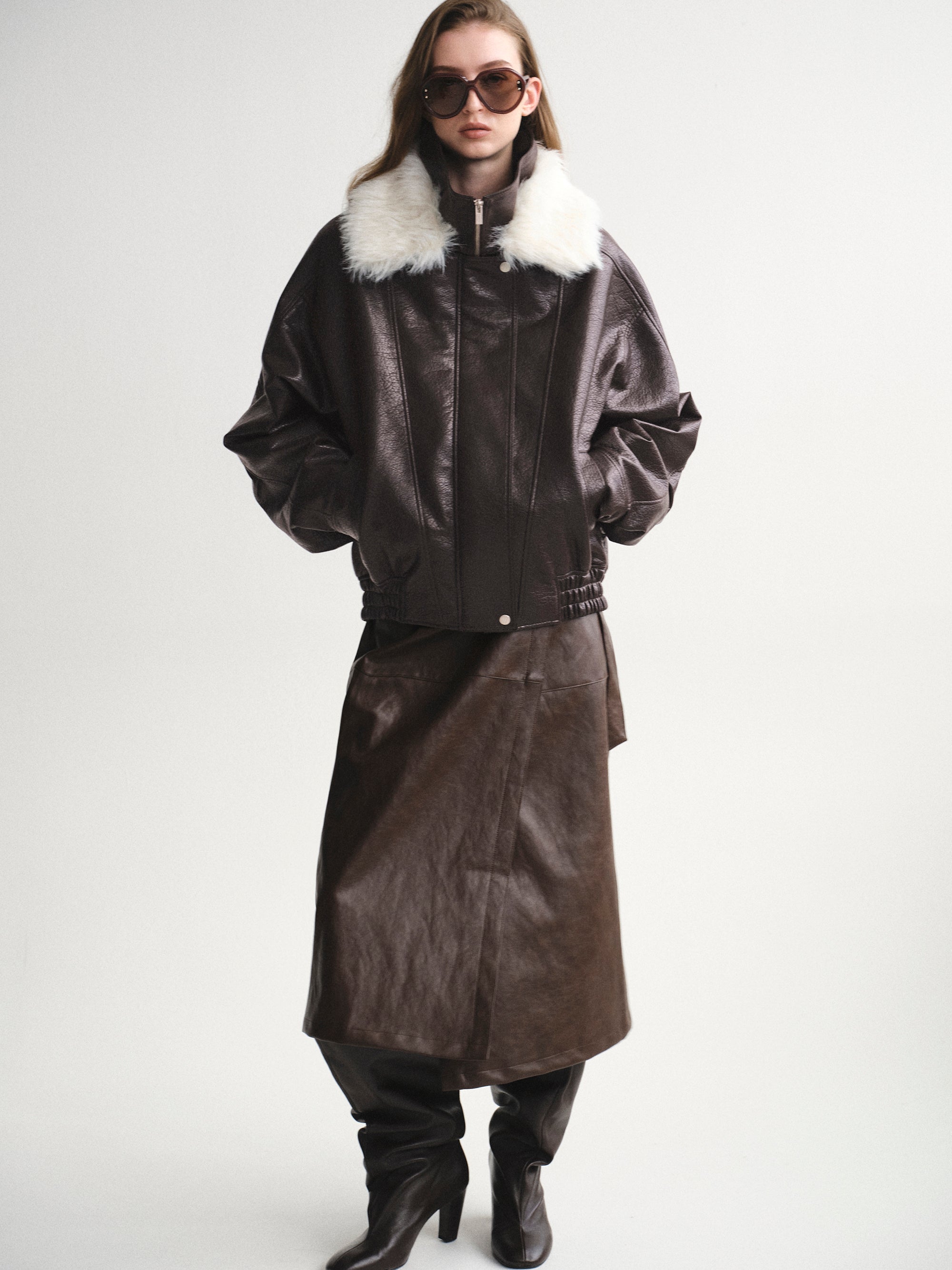 Padded Faux-Leather Jacket, Dark Brown