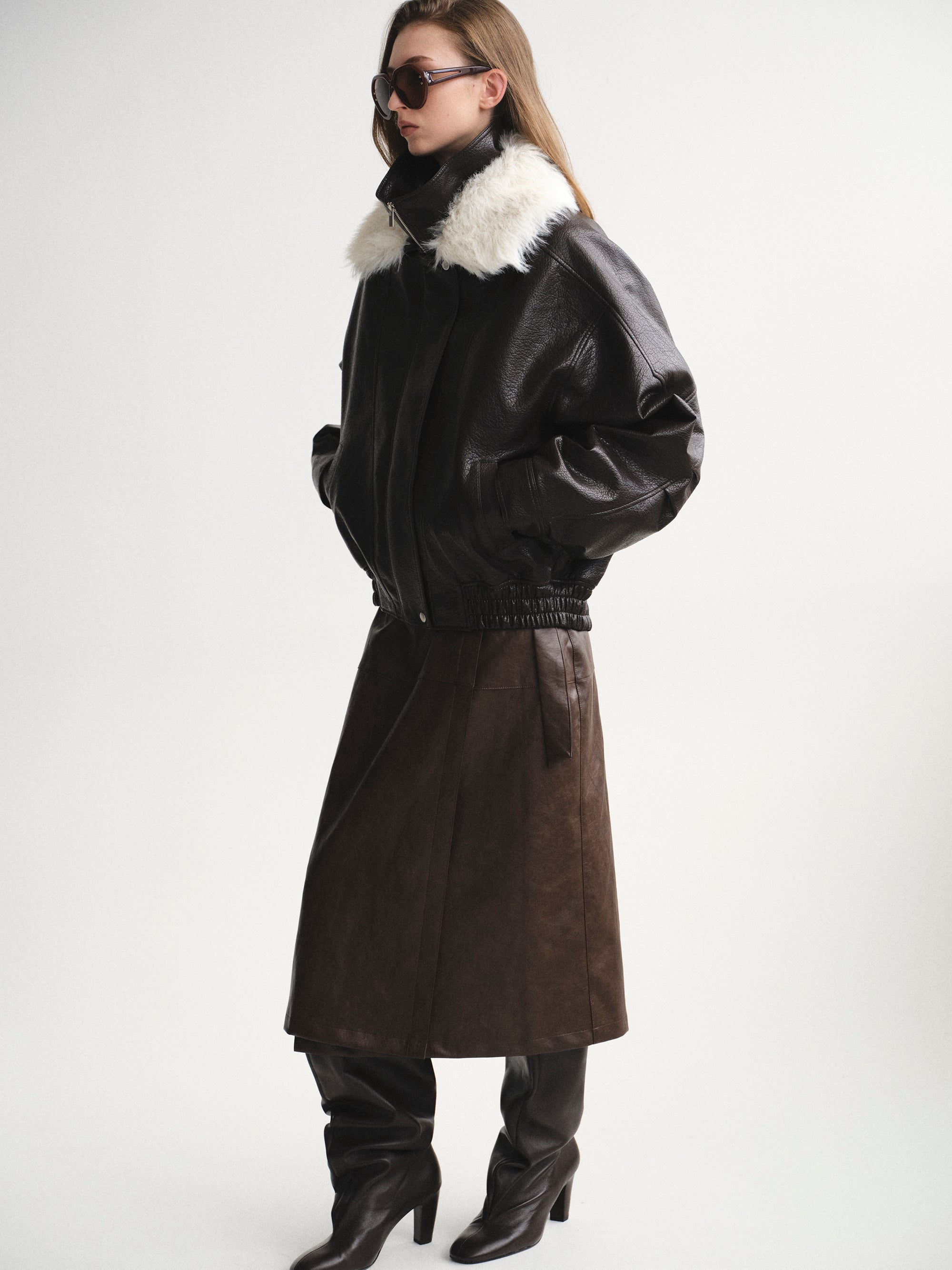 Padded Faux-Leather Jacket, Dark Brown