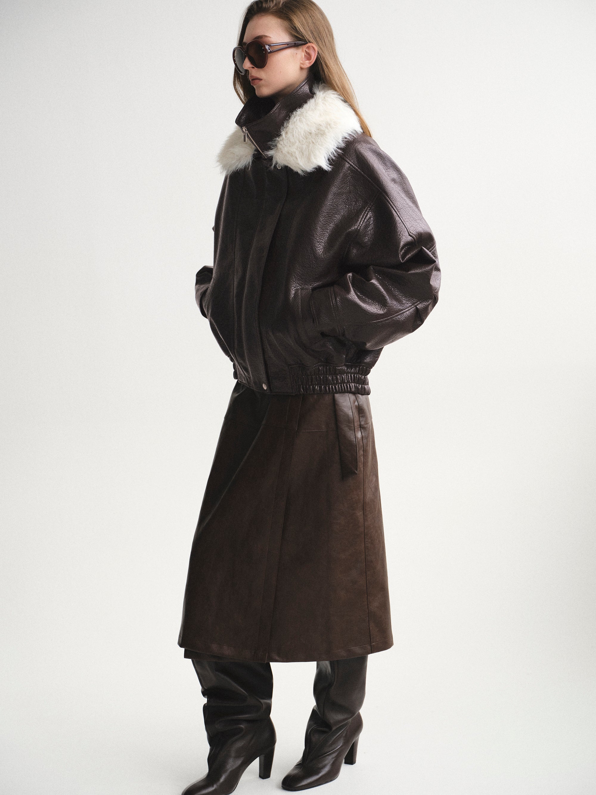 Padded Faux-Leather Jacket, Dark Brown