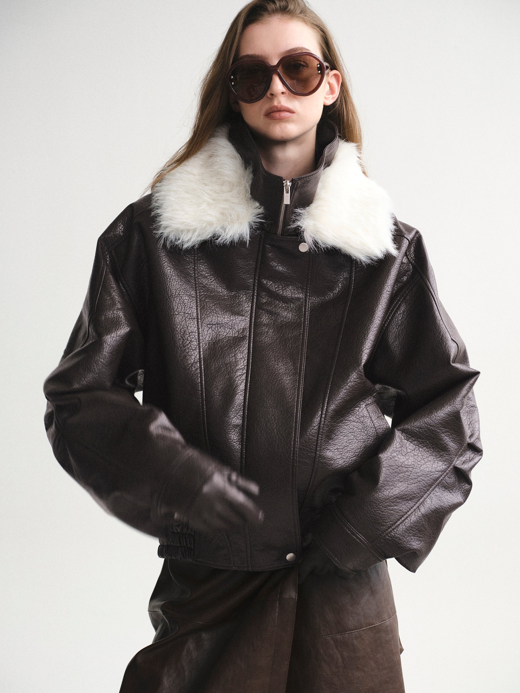 Padded Faux-Leather Jacket, Dark Brown