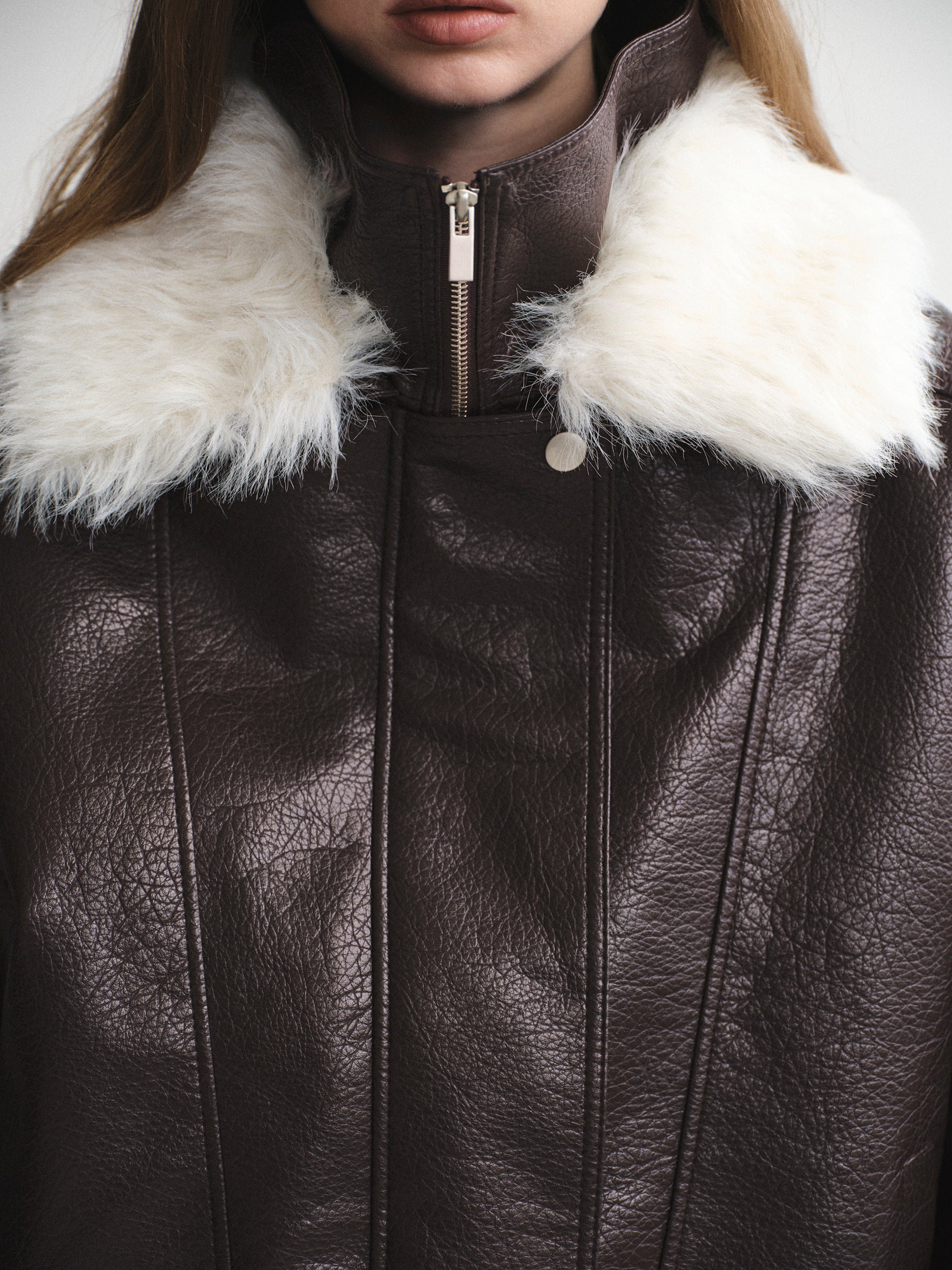 Padded Faux-Leather Jacket, Dark Brown