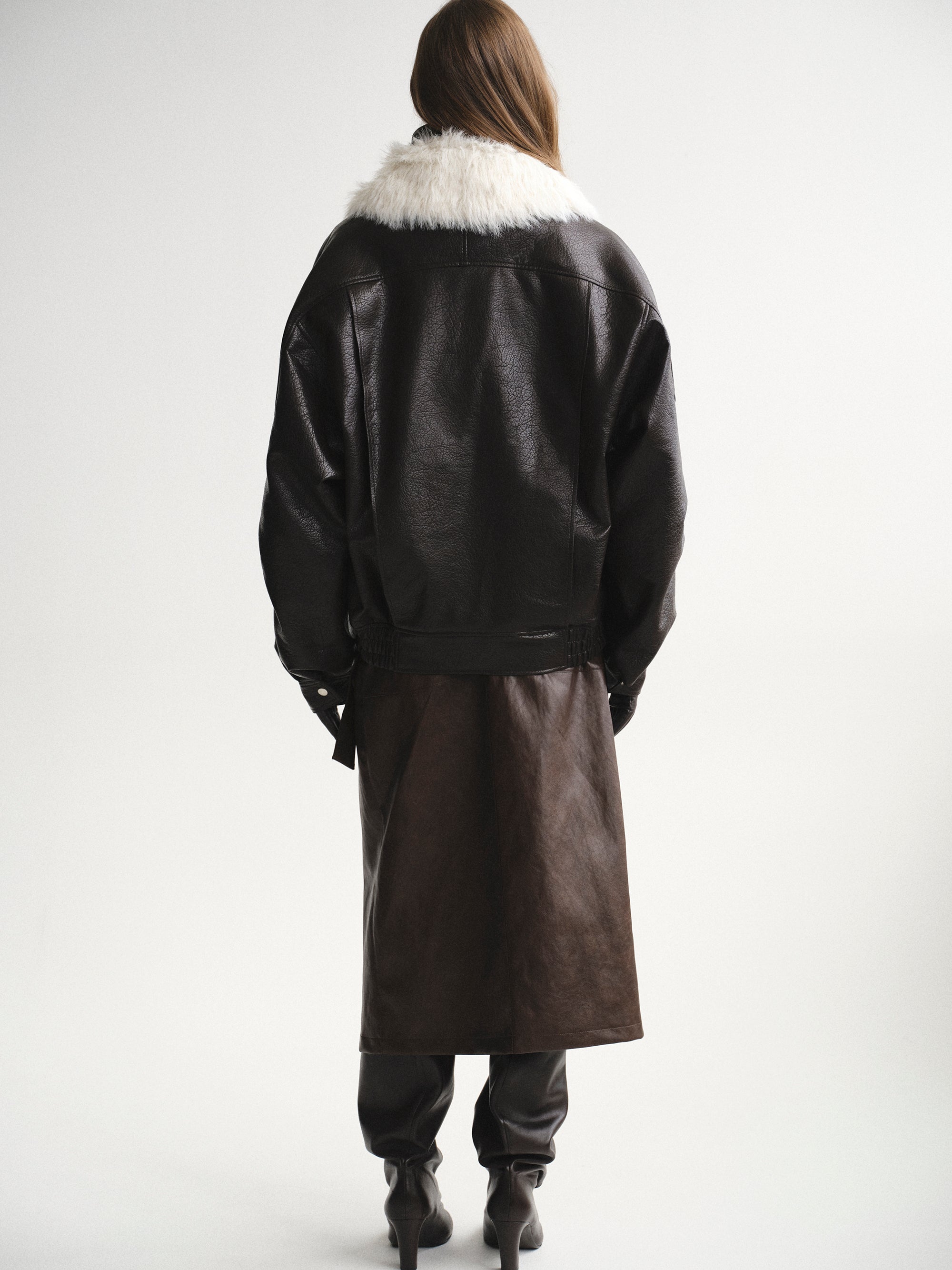 Padded Faux-Leather Jacket, Dark Brown