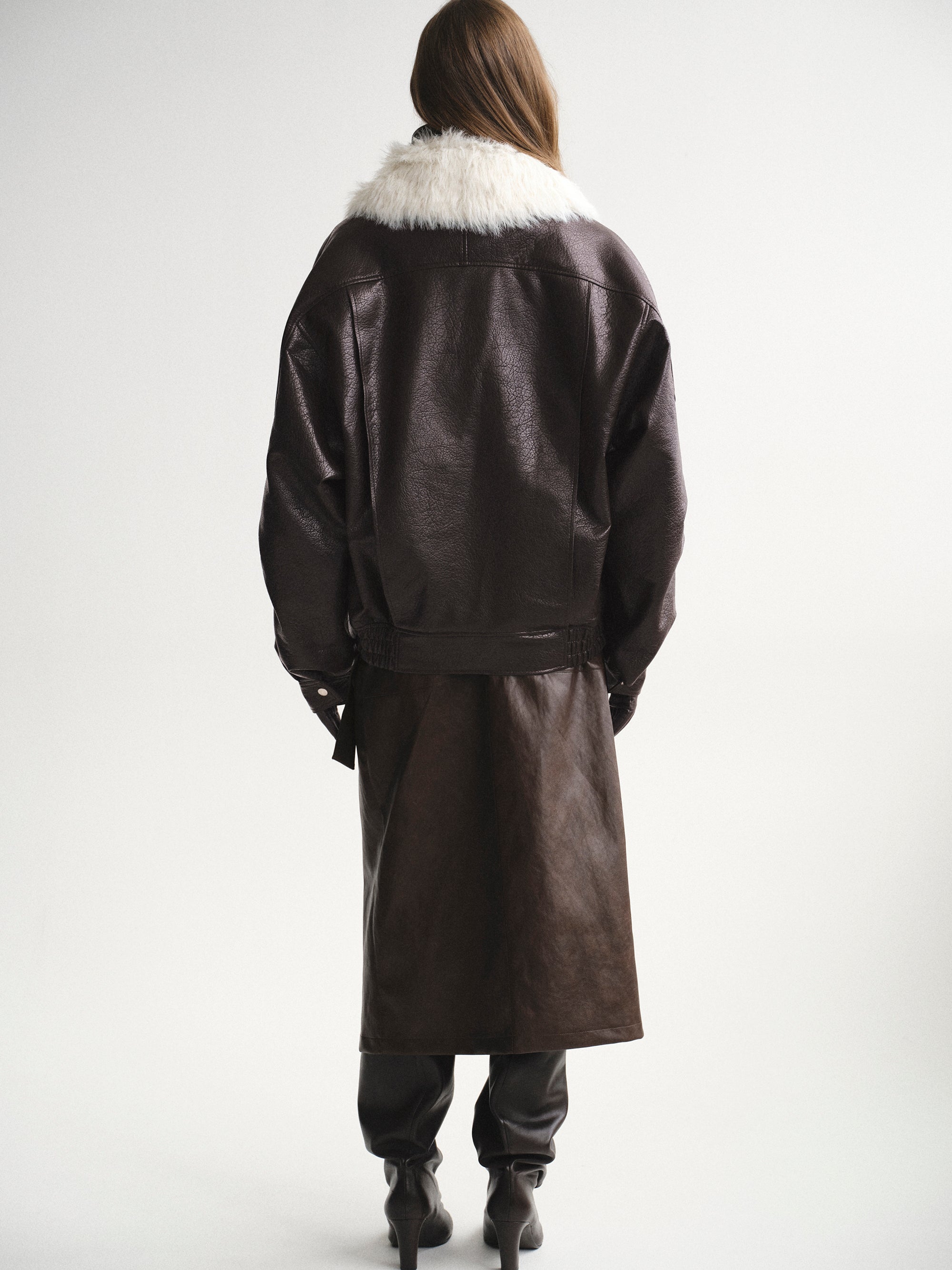 Padded Faux-Leather Jacket, Dark Brown