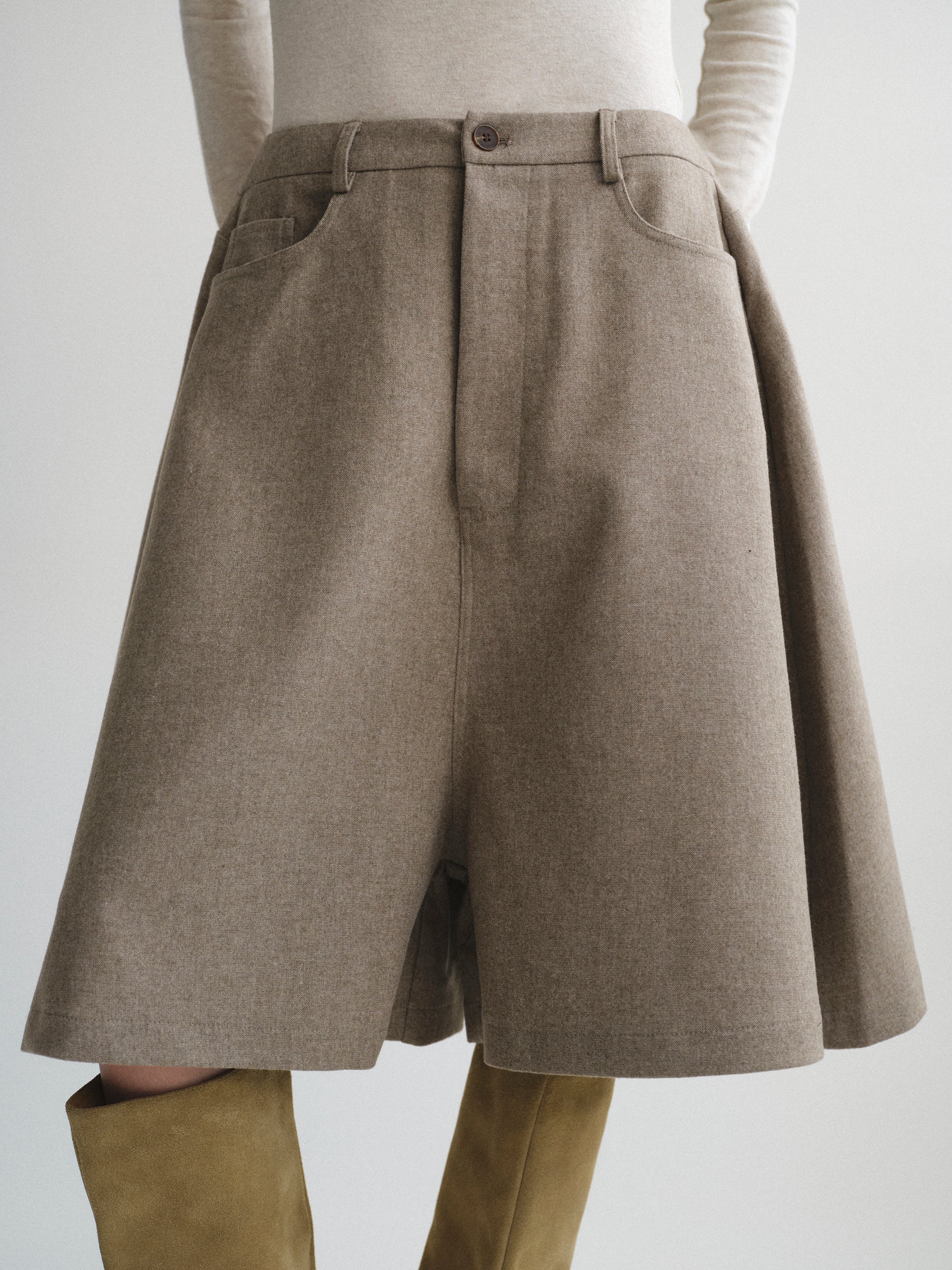 Wide Bermuda Shorts, Beige