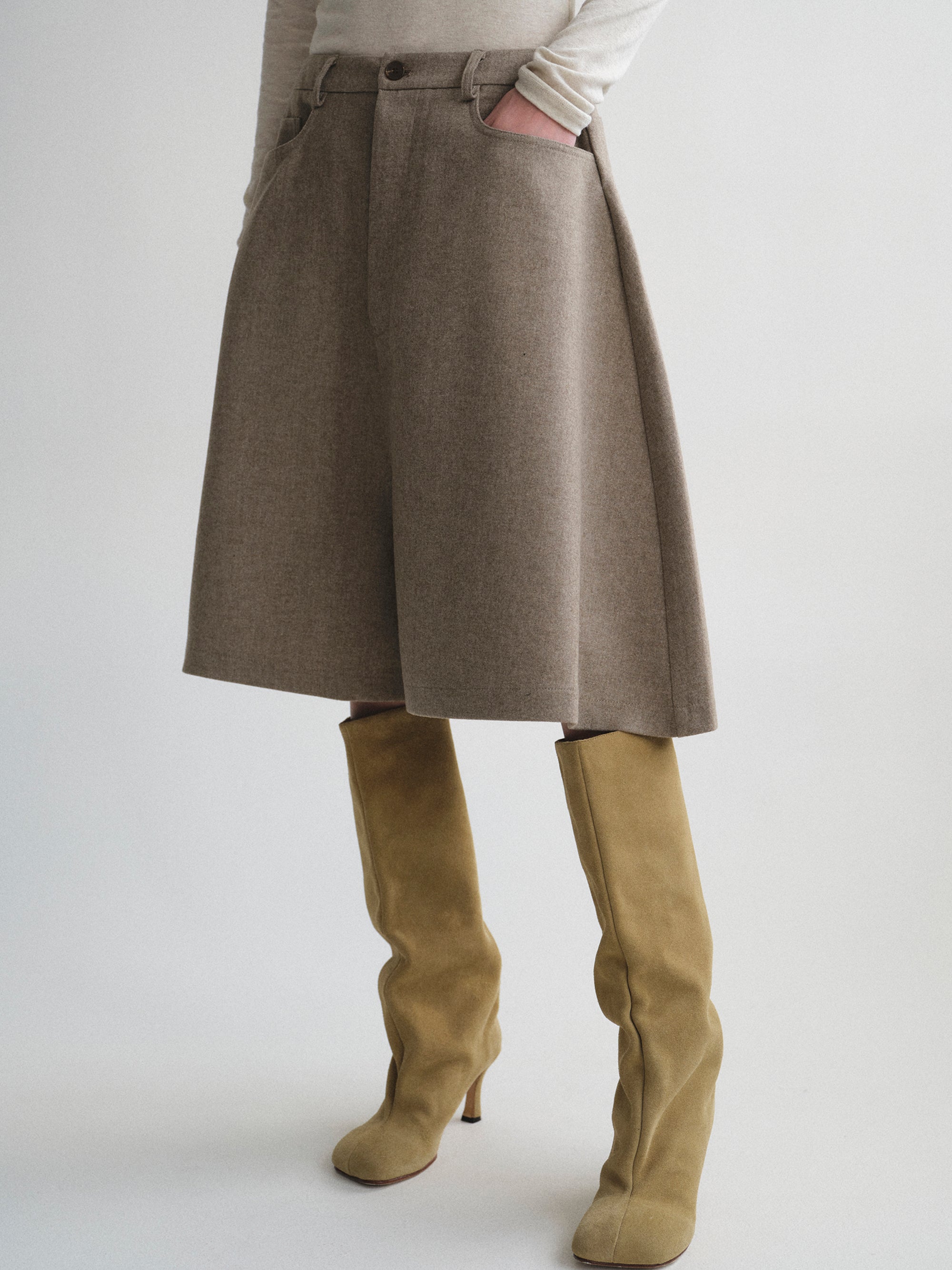 Wide Bermuda Shorts, Beige