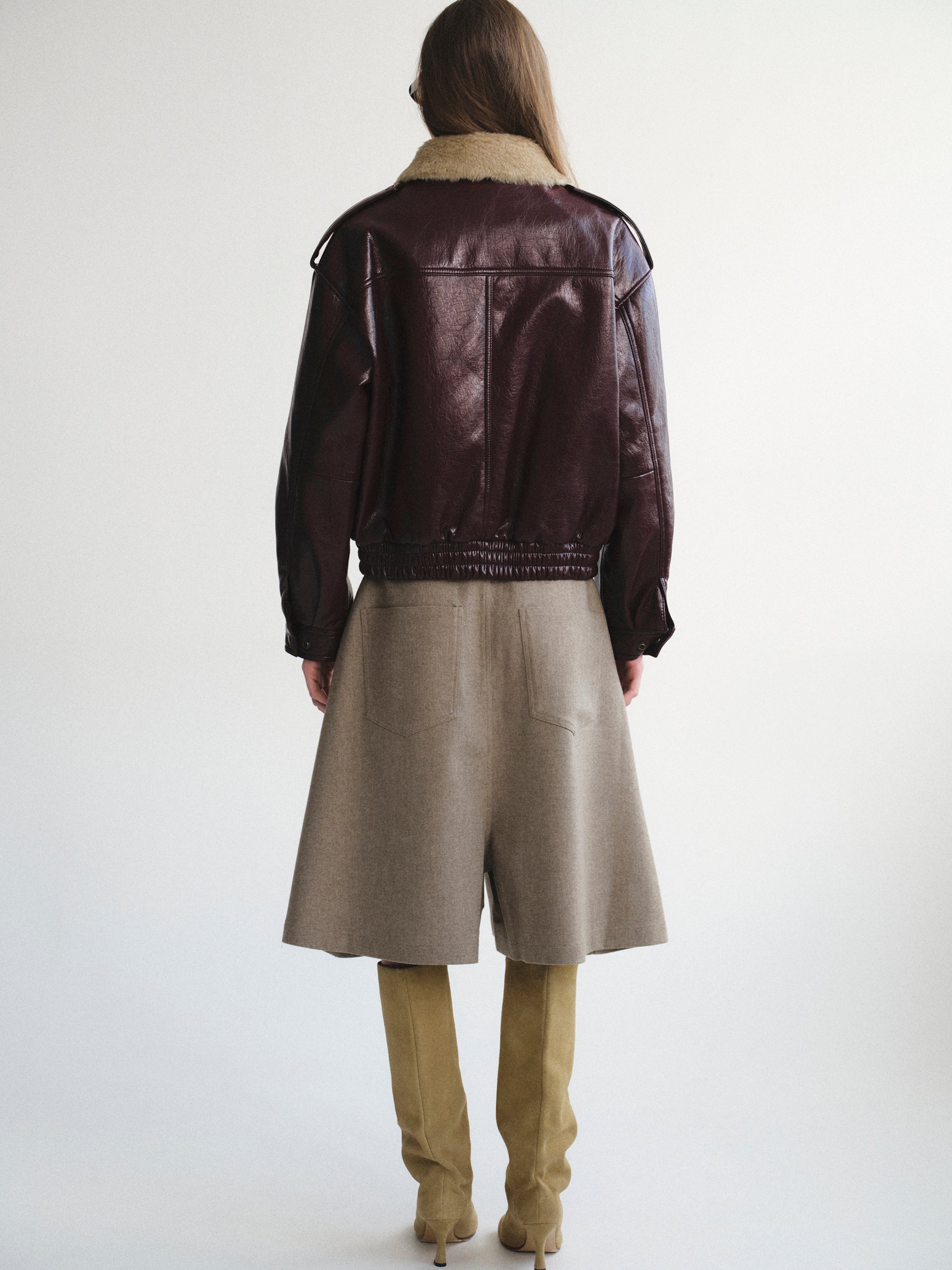 Shearling Collar Blouson Leather Jacket, Zinfandel