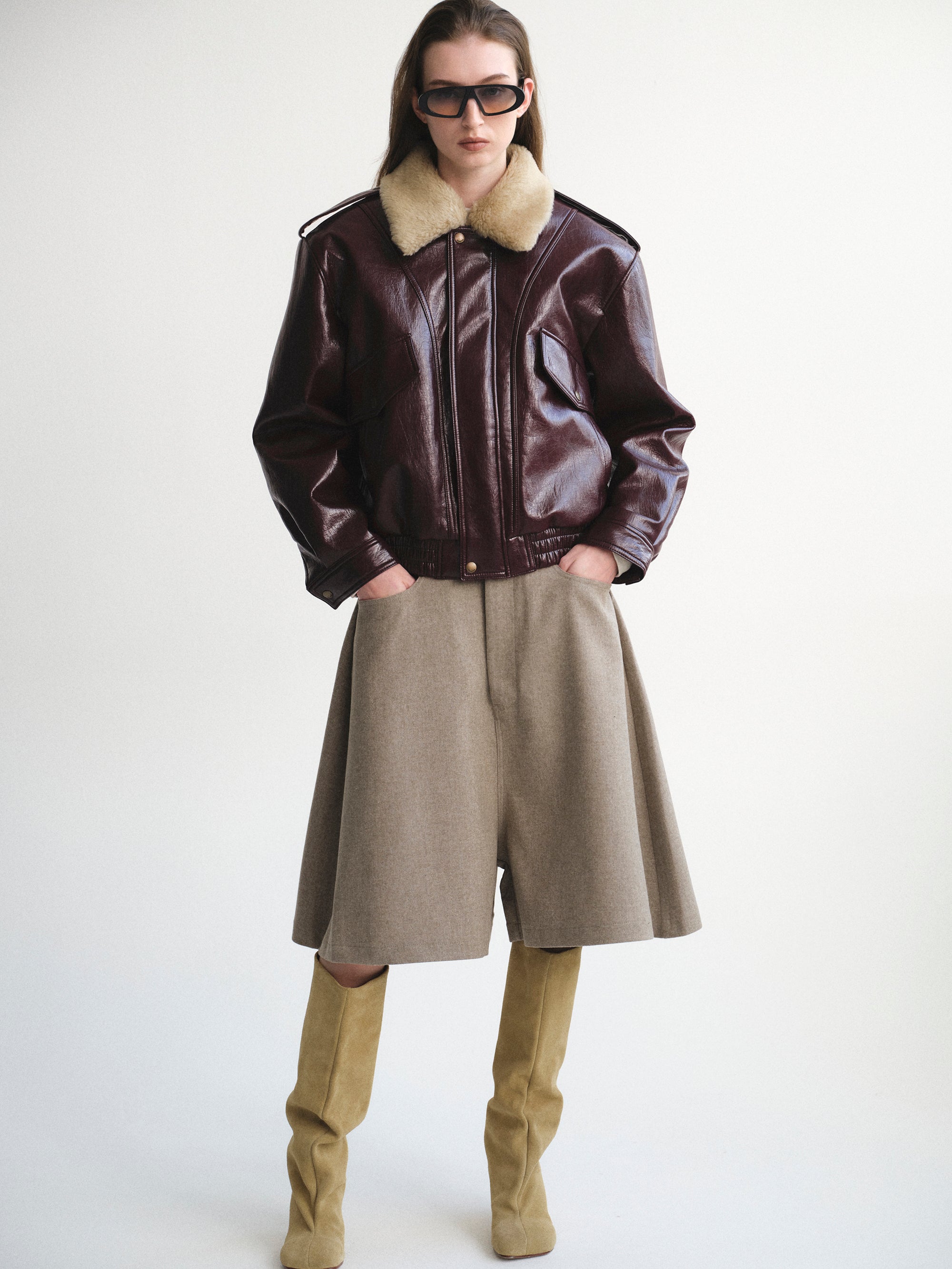 Wide Bermuda Shorts, Beige