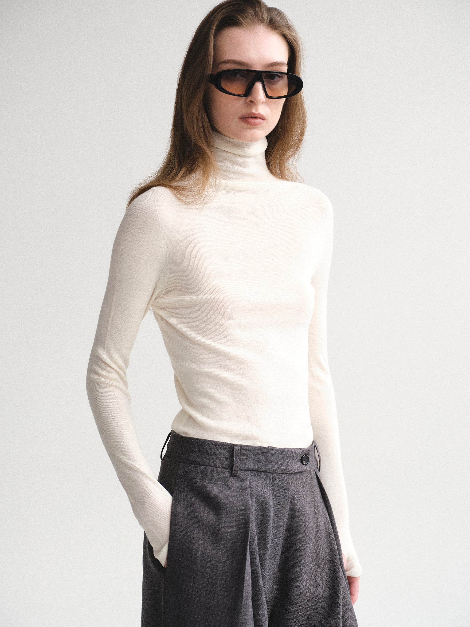 Fine-Knit Merino Turtleneck, Ivory