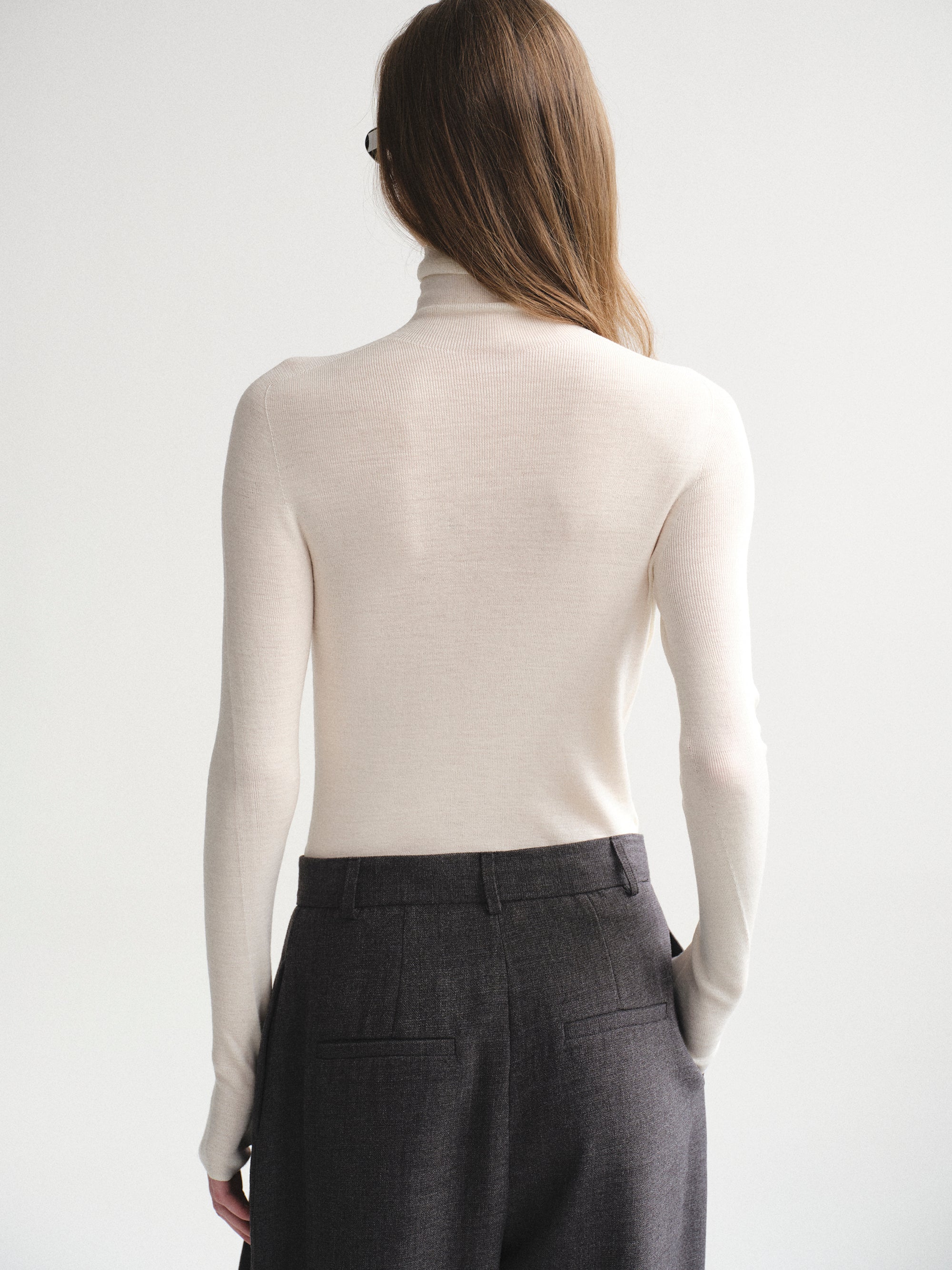 Fine-Knit Merino Turtleneck, Ivory