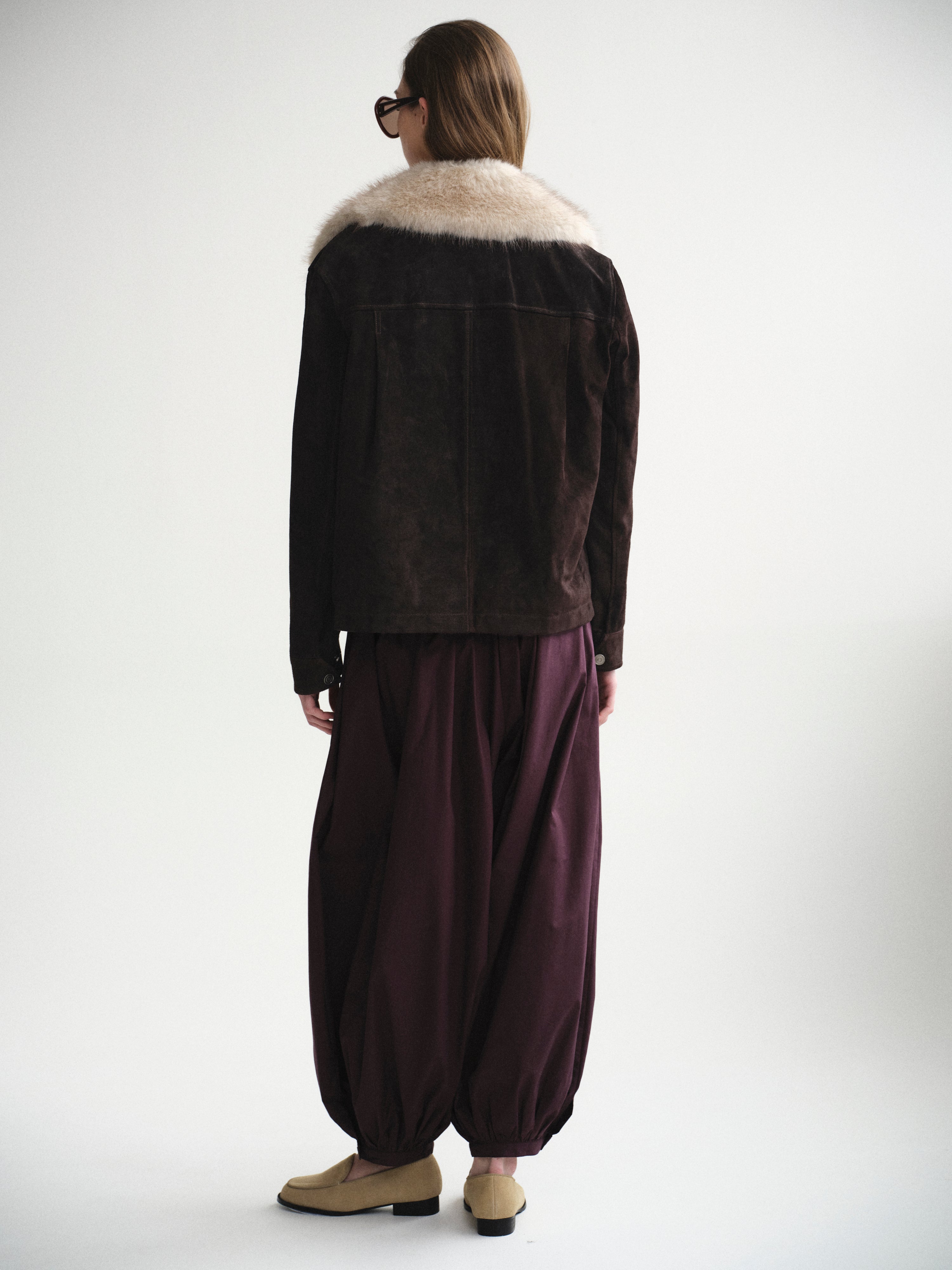 Faux-Fur Collar Suede Jacket, Chocolate