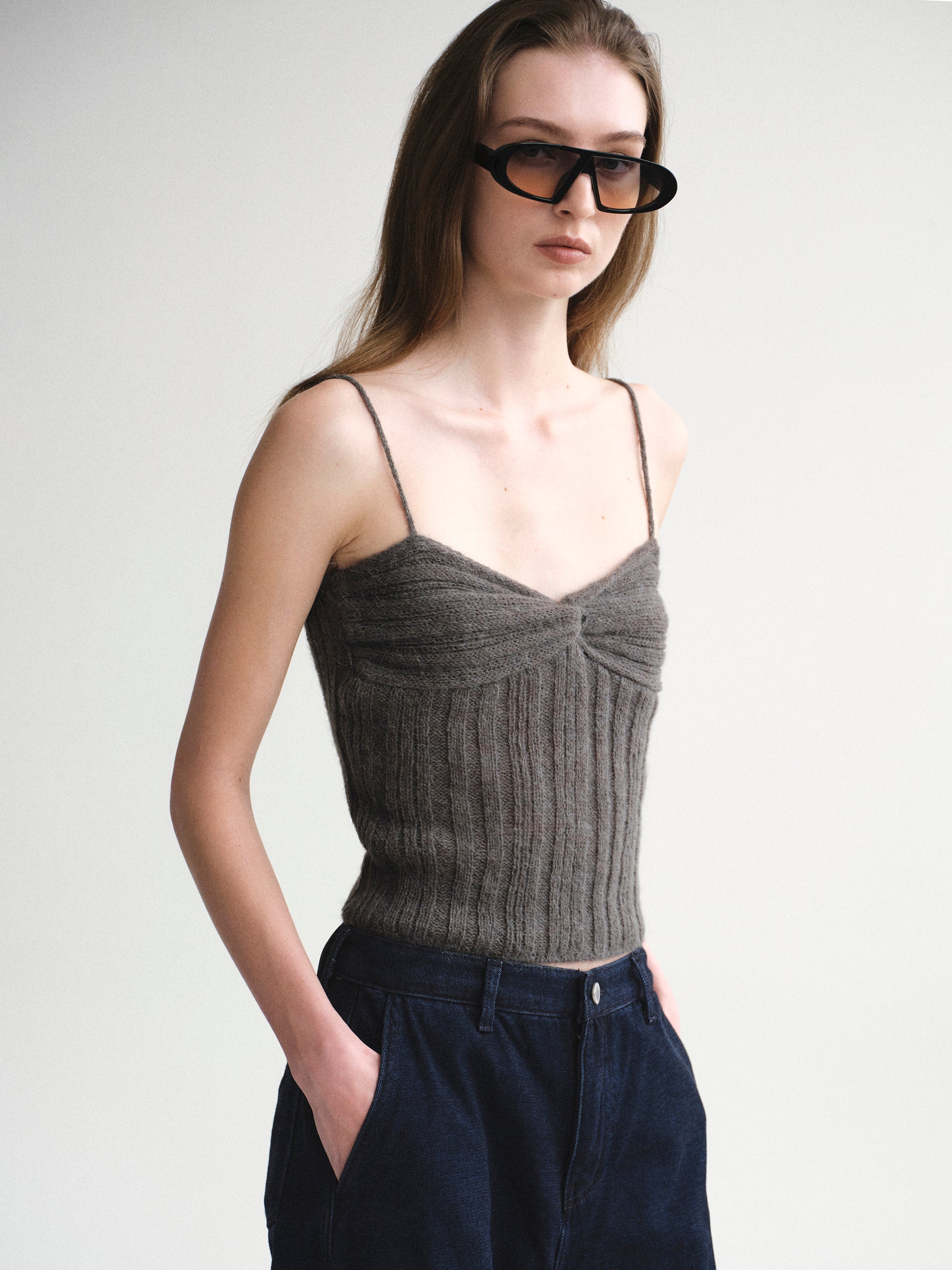 Twist Knitted Top, Charcoal