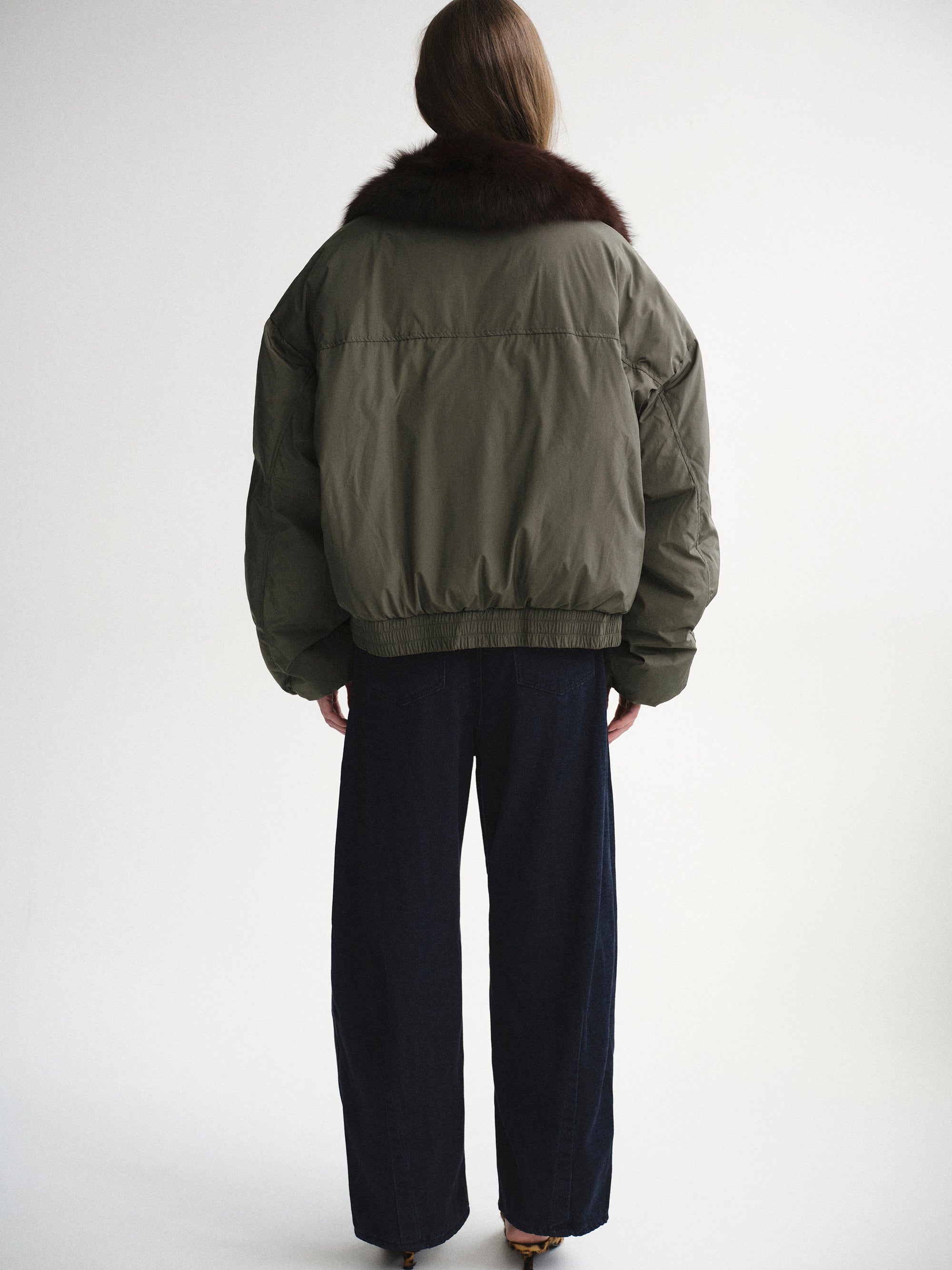 Fur Collar Down Jacket, Khaki