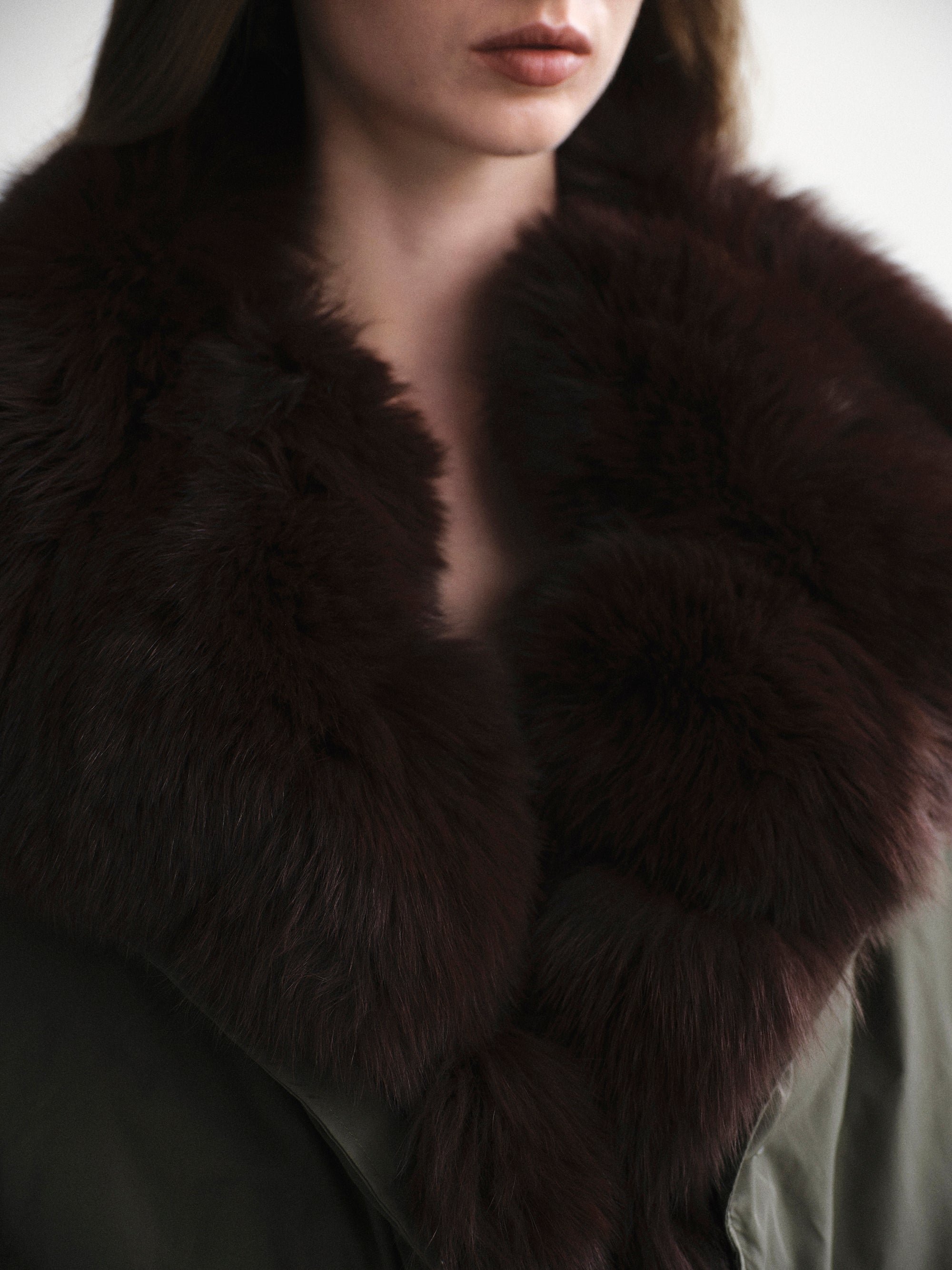 Fur Collar Down Jacket, Khaki