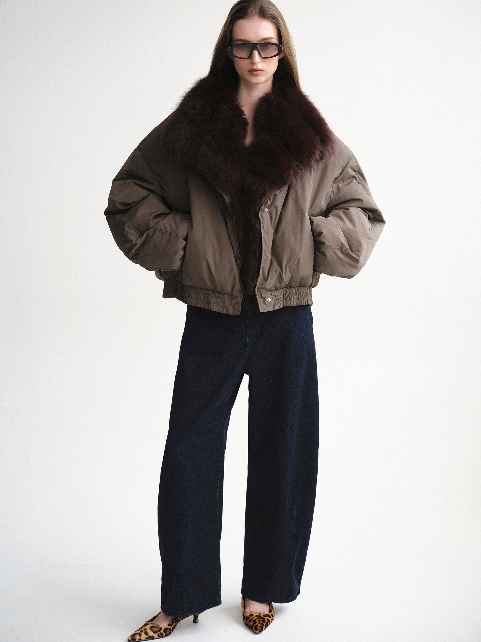 Fur Collar Down Jacket, Khaki